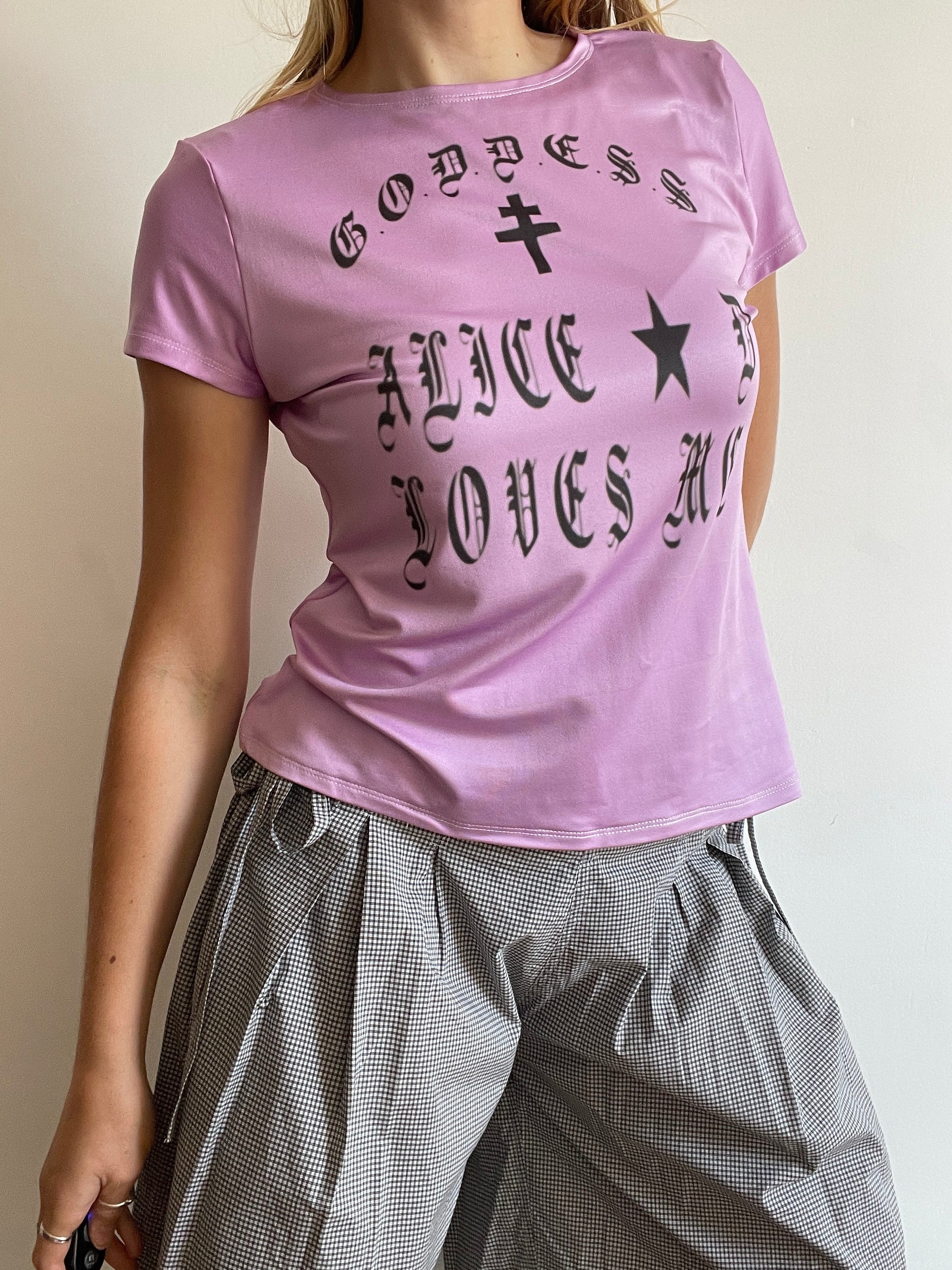 handmade purple graphic print punk slogan baby tee