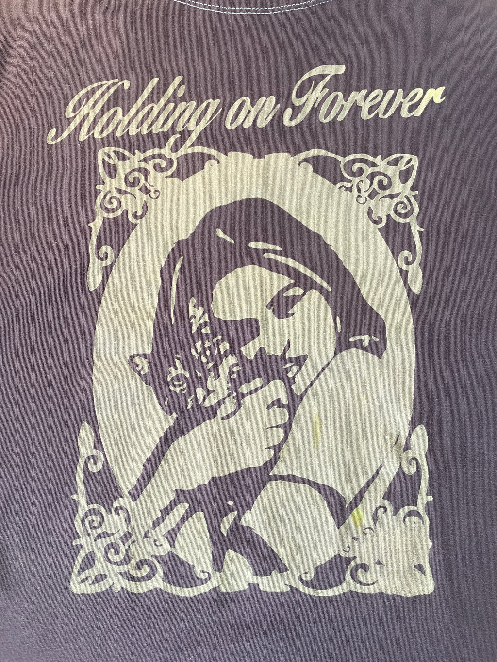 handmade brown and gold holding on forever baby tee