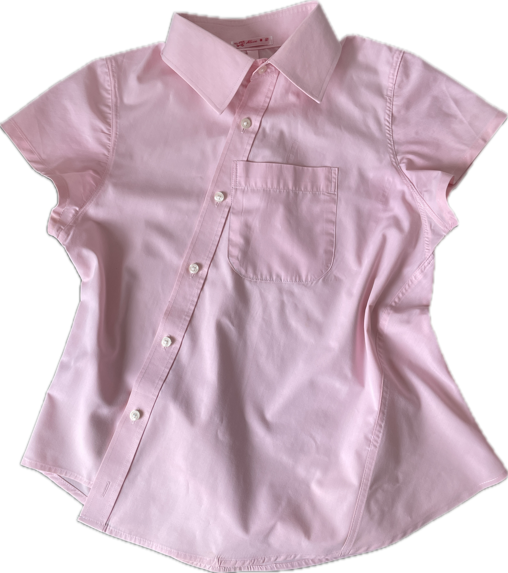 reworked tie back asymmetrical baby pink blouse