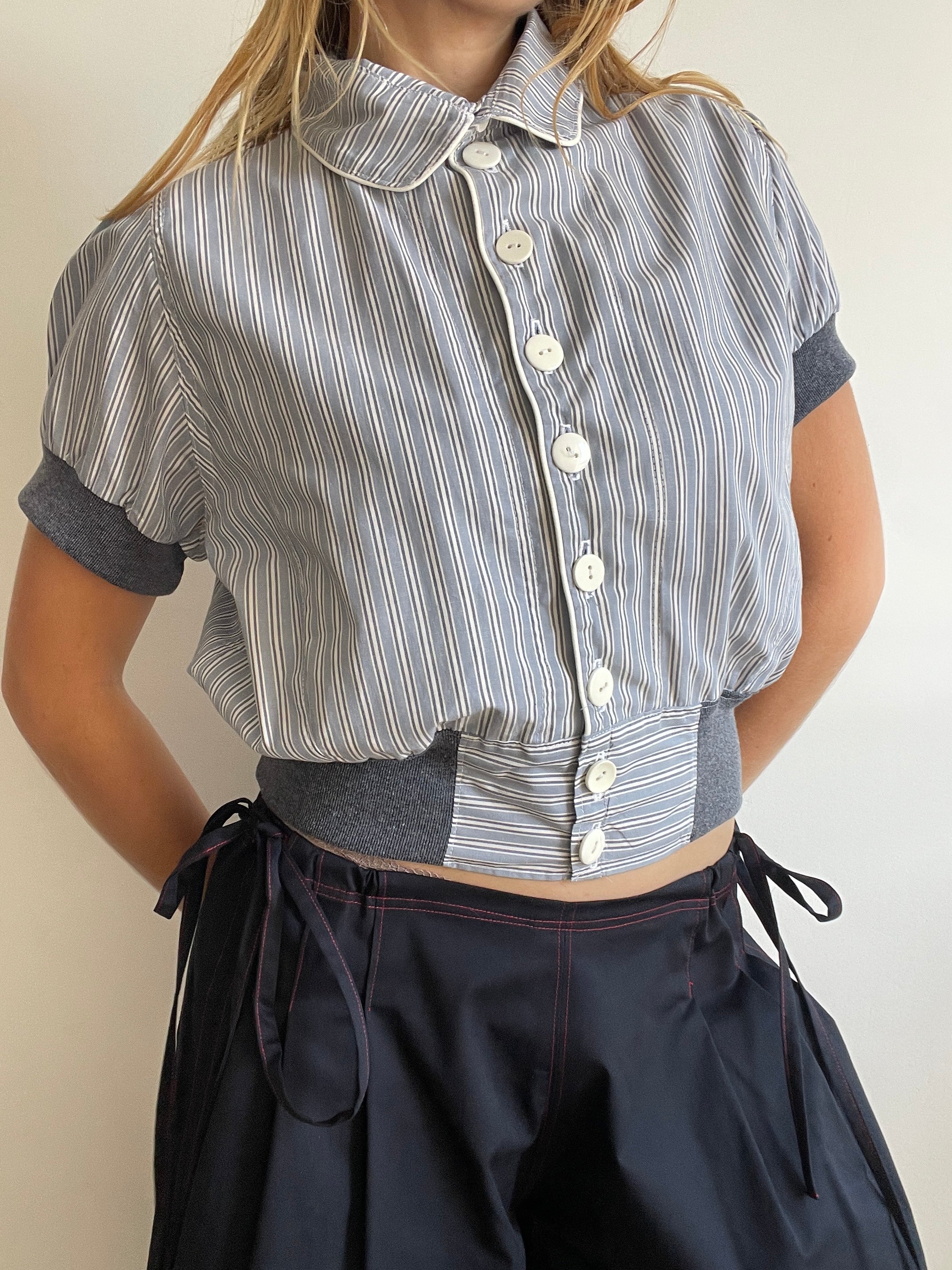 cropped pinstripe button up jacket with collar (lined)