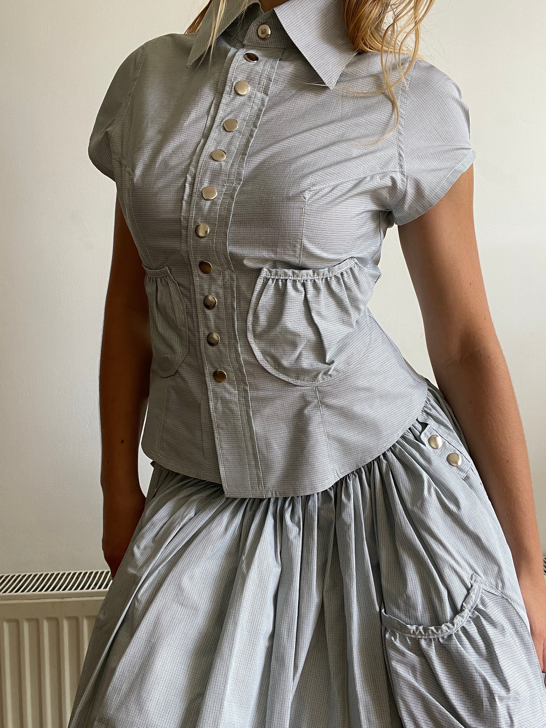 handmade matching set swishy asymmetrical skirt and pocket blouse