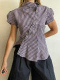 reworked asymetrical purple check shirt