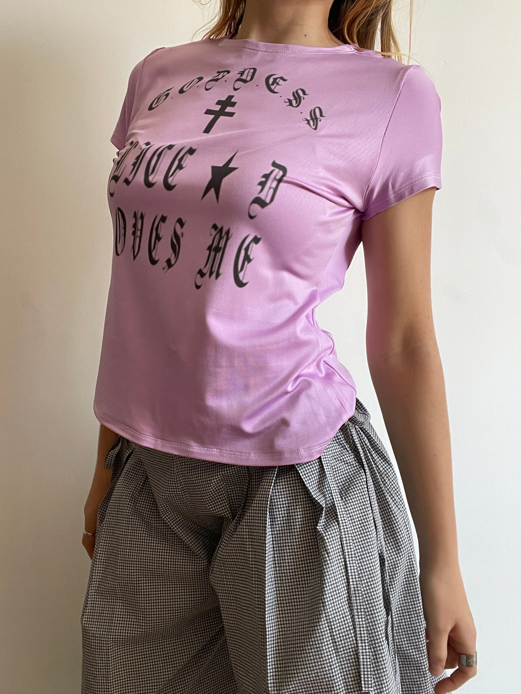 handmade purple graphic print punk slogan baby tee