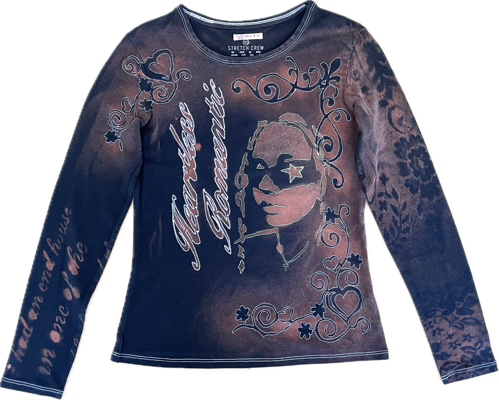 handmade stencil print girls face long sleeve