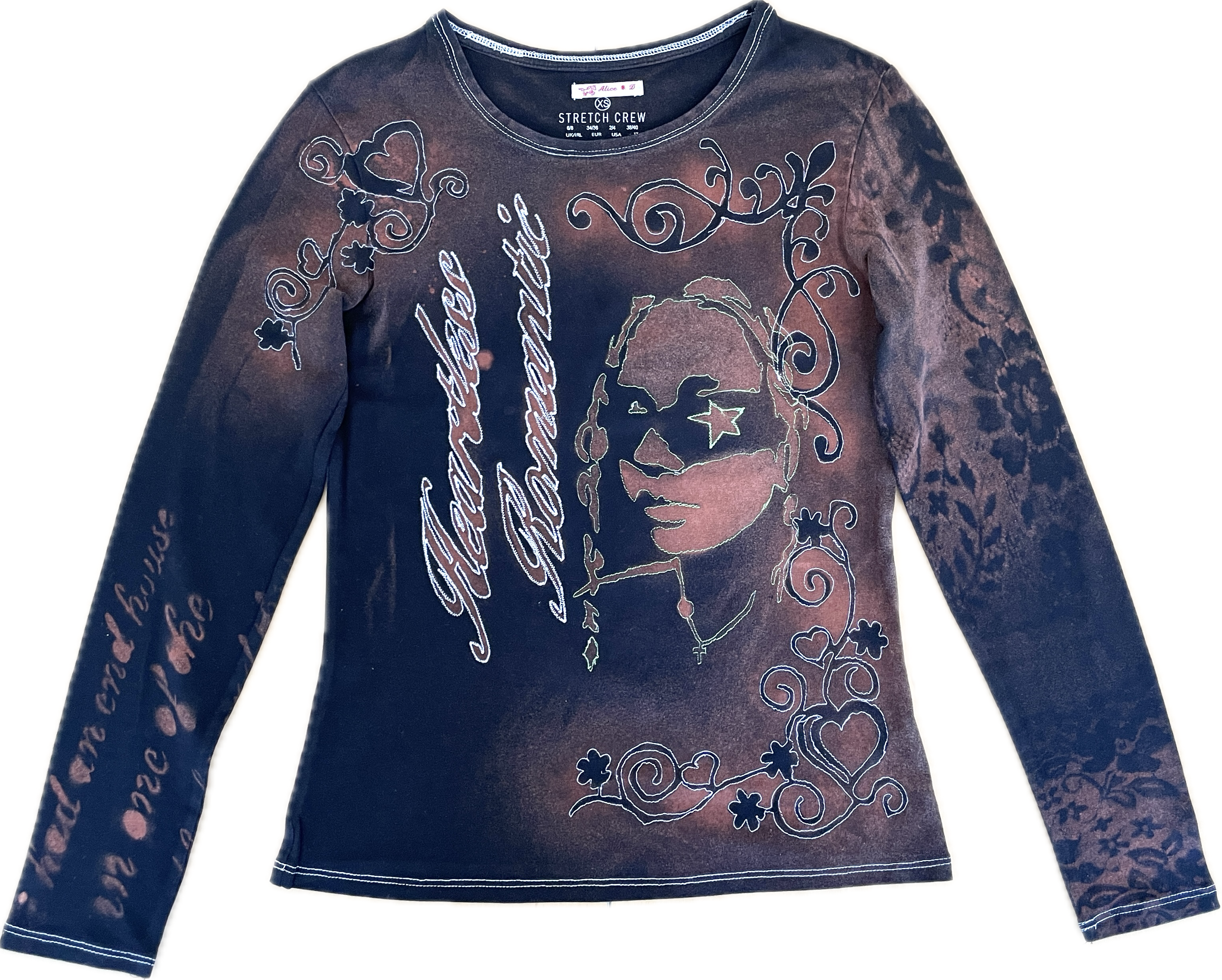 handmade stencil print girls face long sleeve