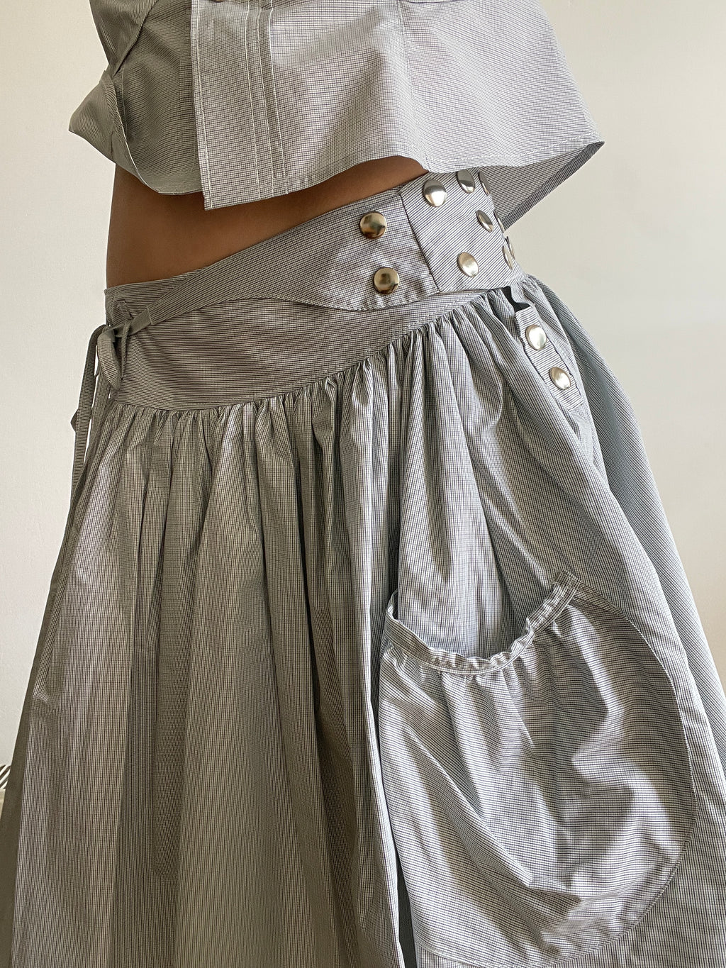 handmade matching set swishy asymmetrical skirt and pocket blouse
