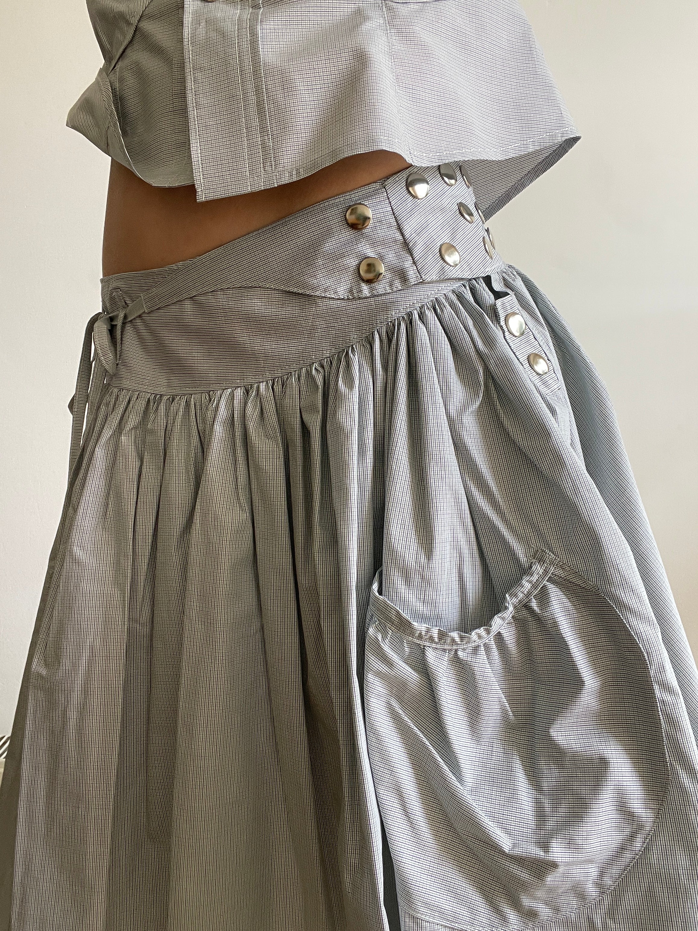 handmade matching set swishy asymmetrical skirt and pocket blouse