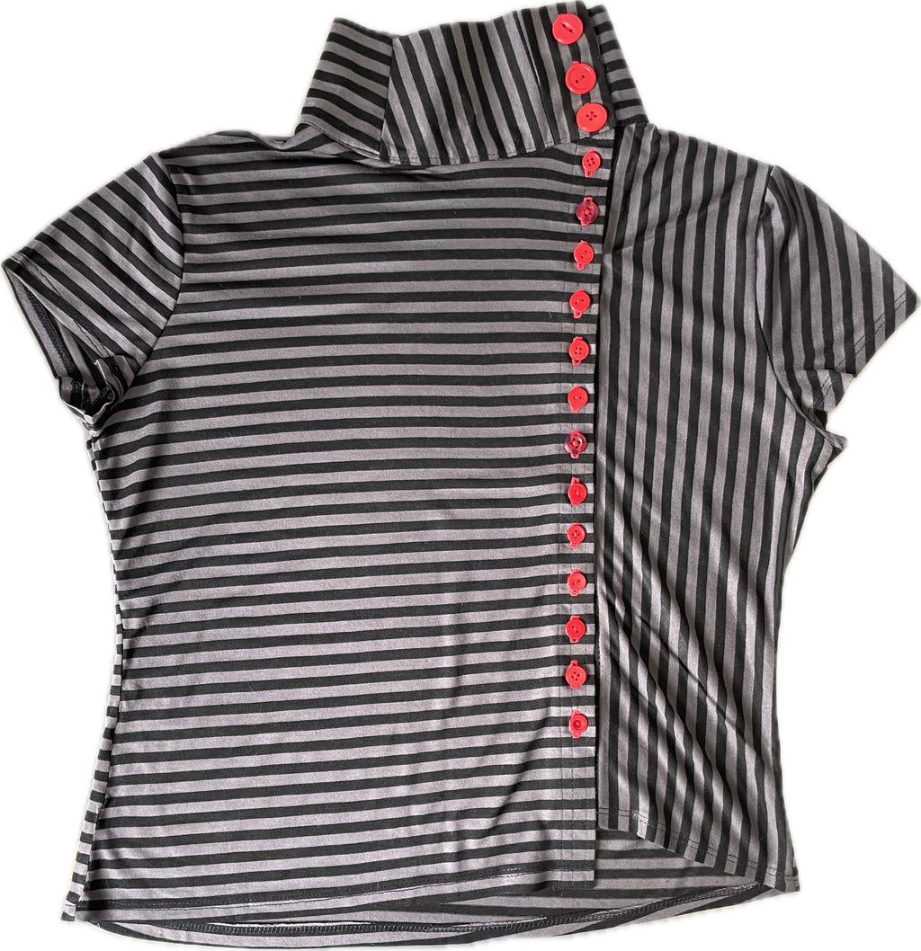 handmade grey stripe button up asymmetrical t shirt