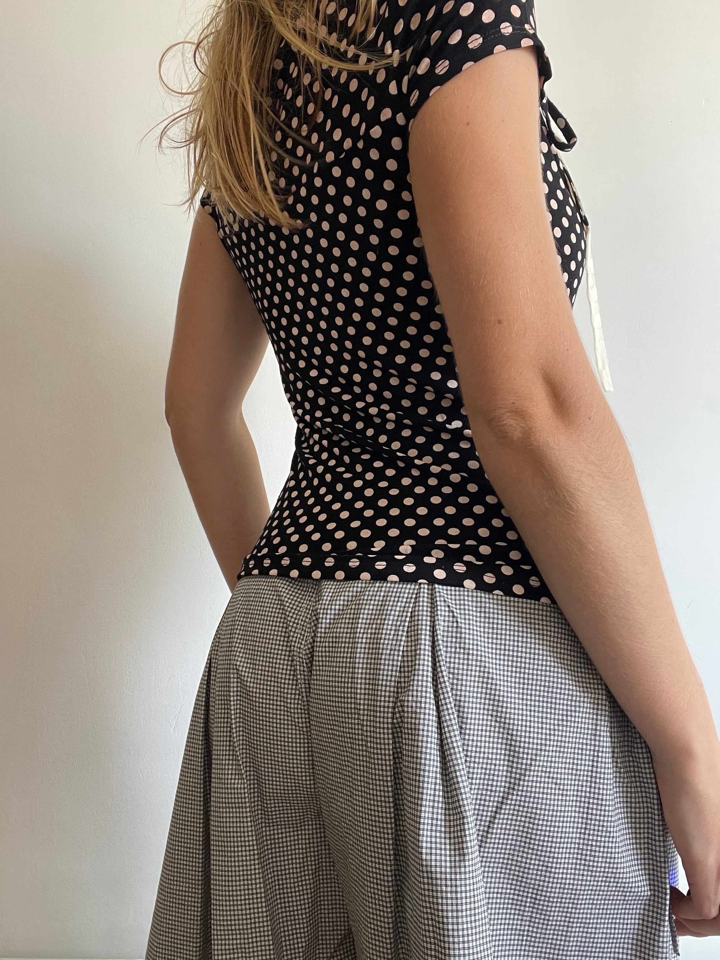 handmade ballet style tie up contrast polka monochrome t shirt