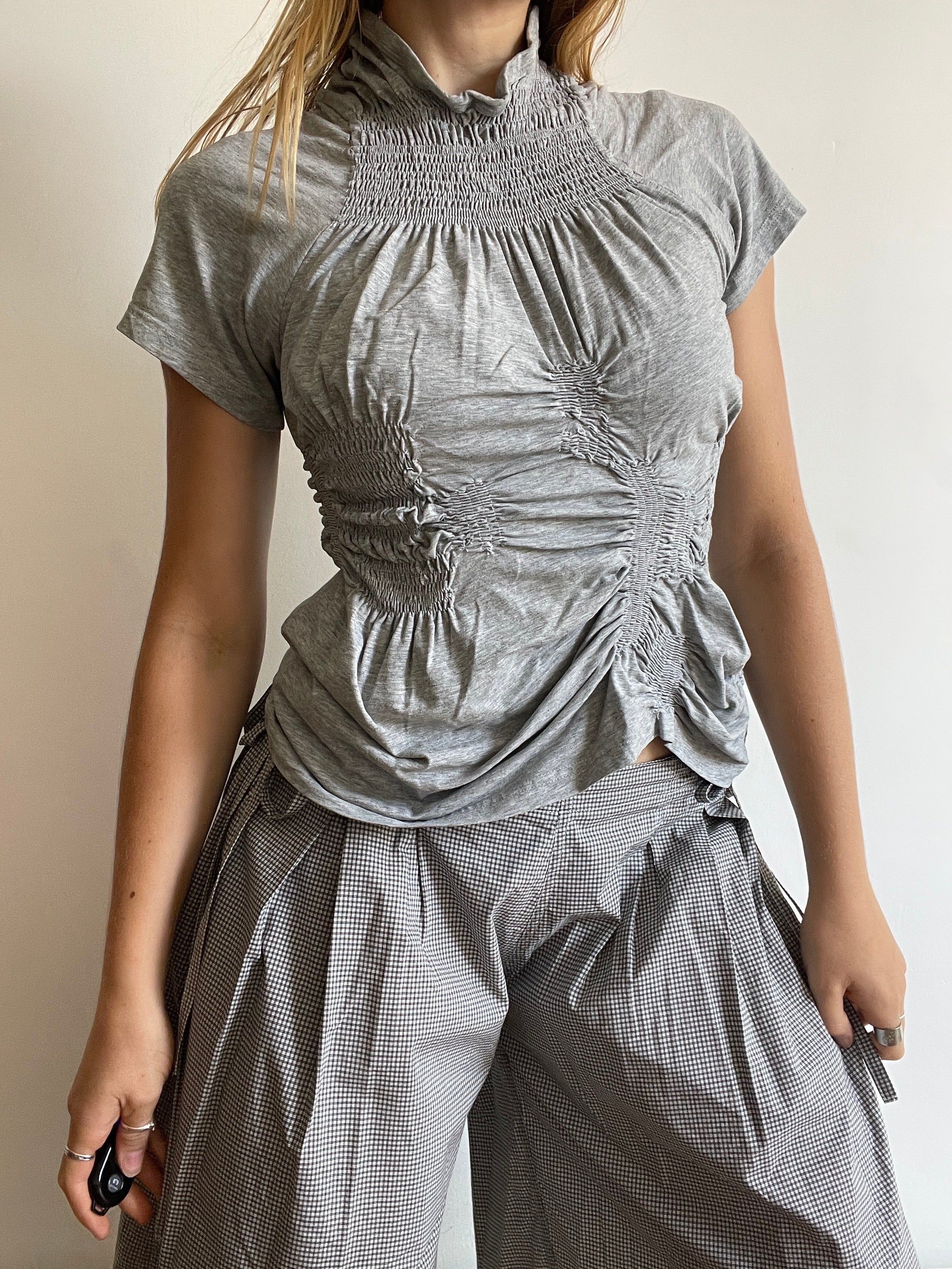 grey reworked elasticated ruched top