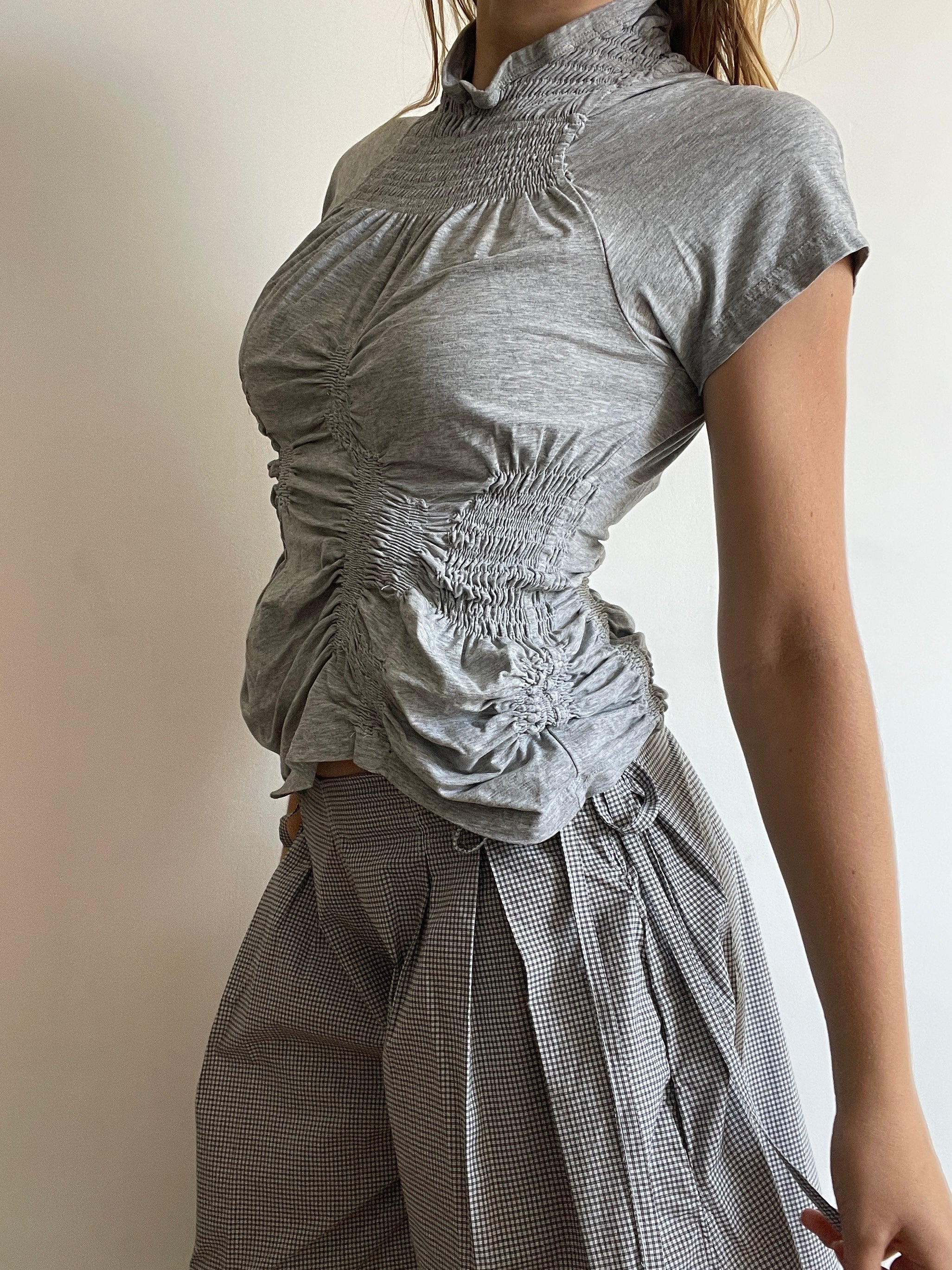 grey reworked elasticated ruched top