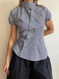 reworked asymetrical blue white gingham button up shirt