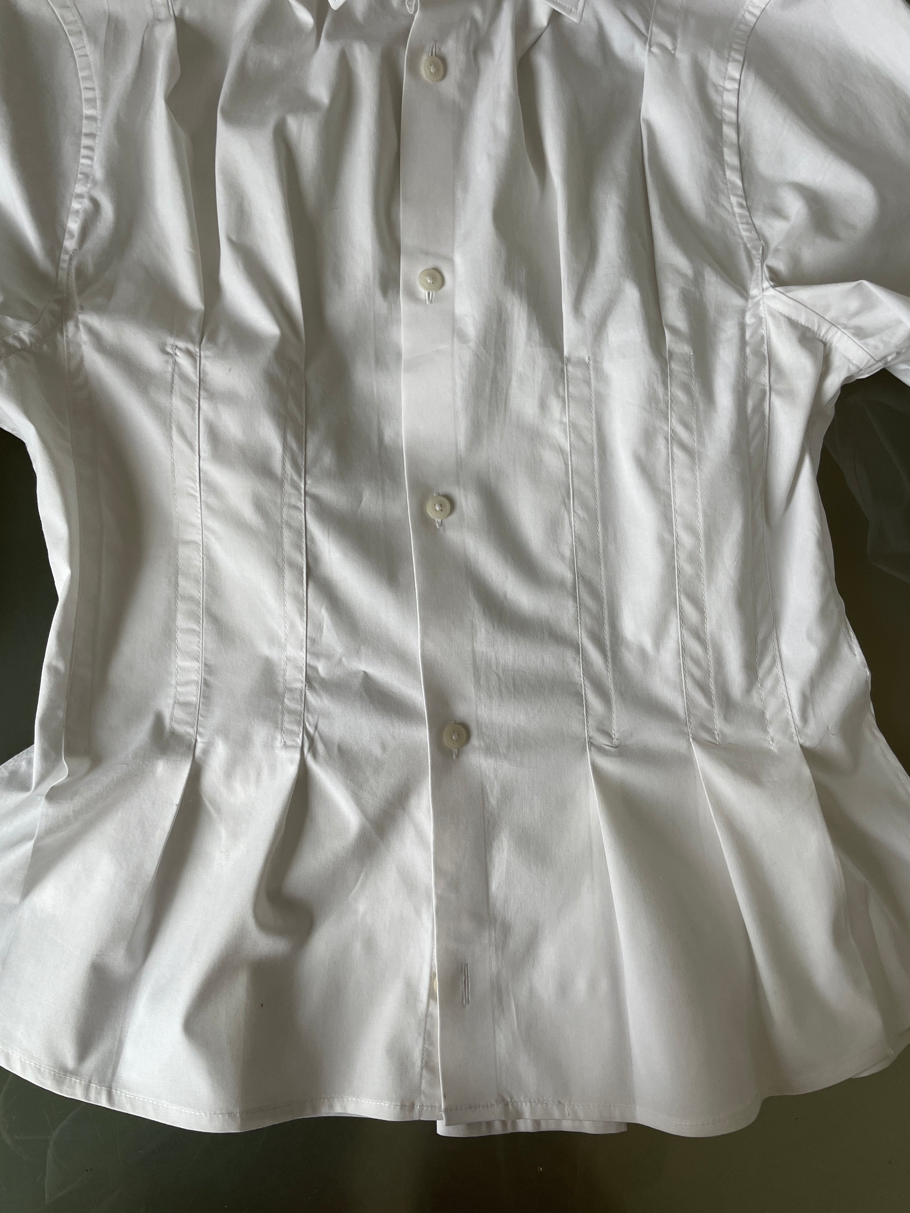 reworked white office pleated long sleeve shirt