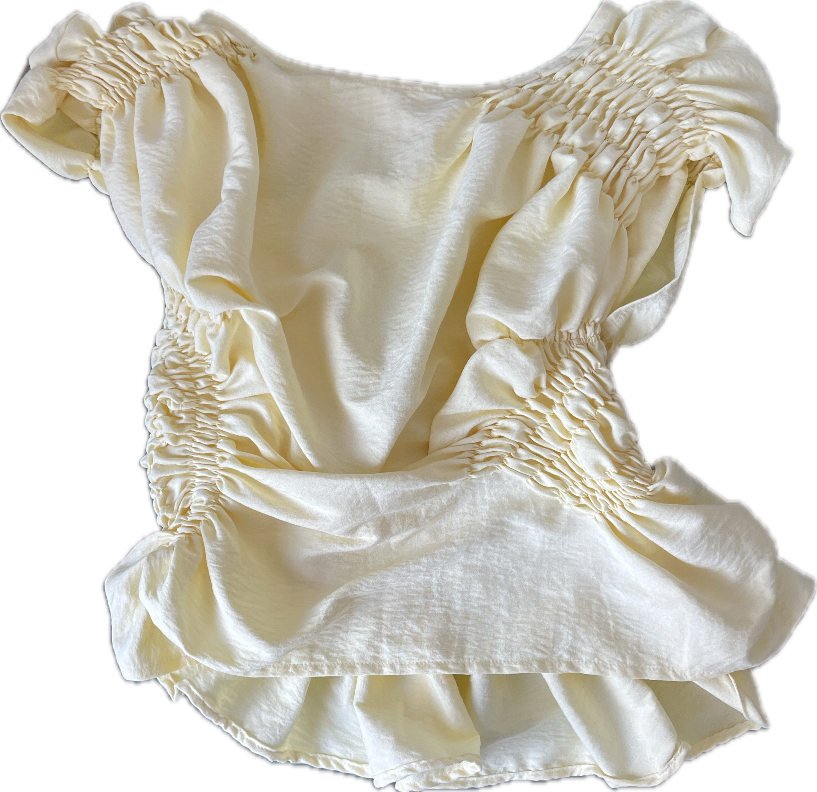 reworked ruched butter yellow slinky bubble top