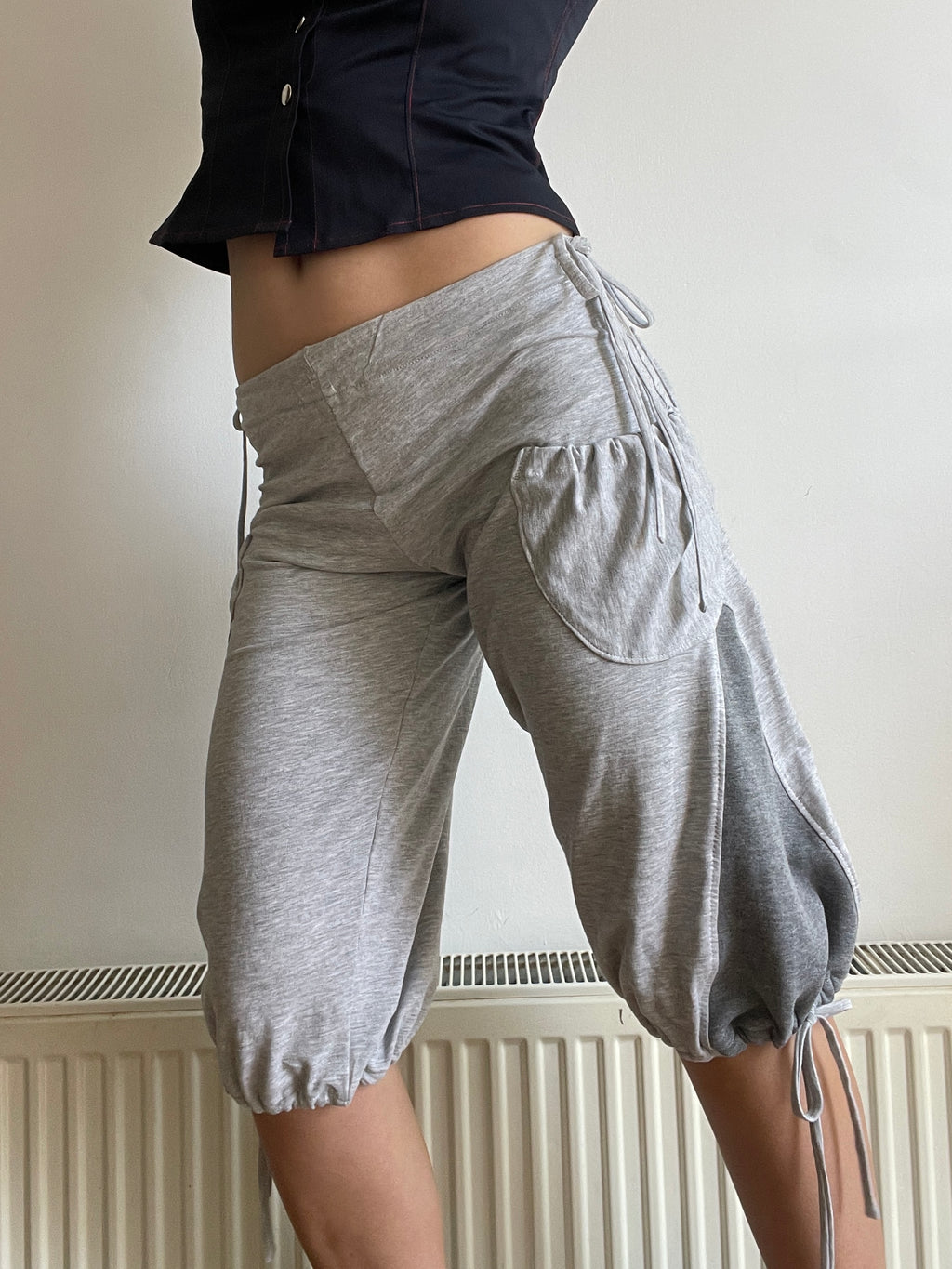 handmade grey jersey pocket cargo style slinky capri pants