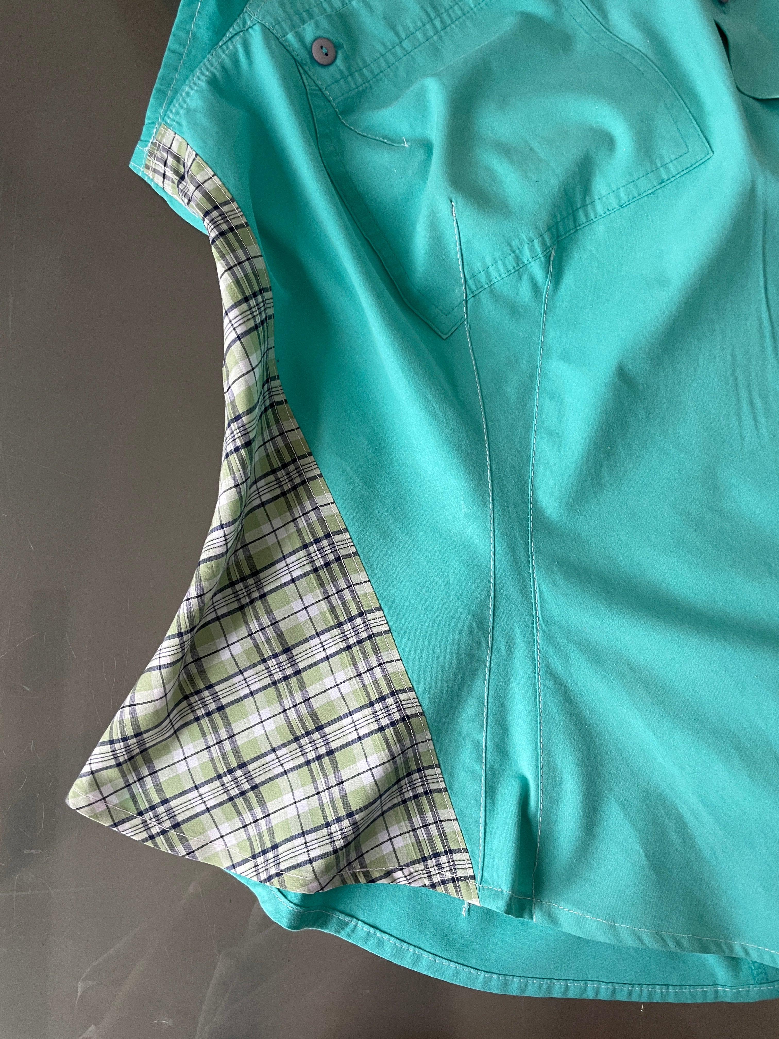 reworked mint patchwork asymmetrical blouse