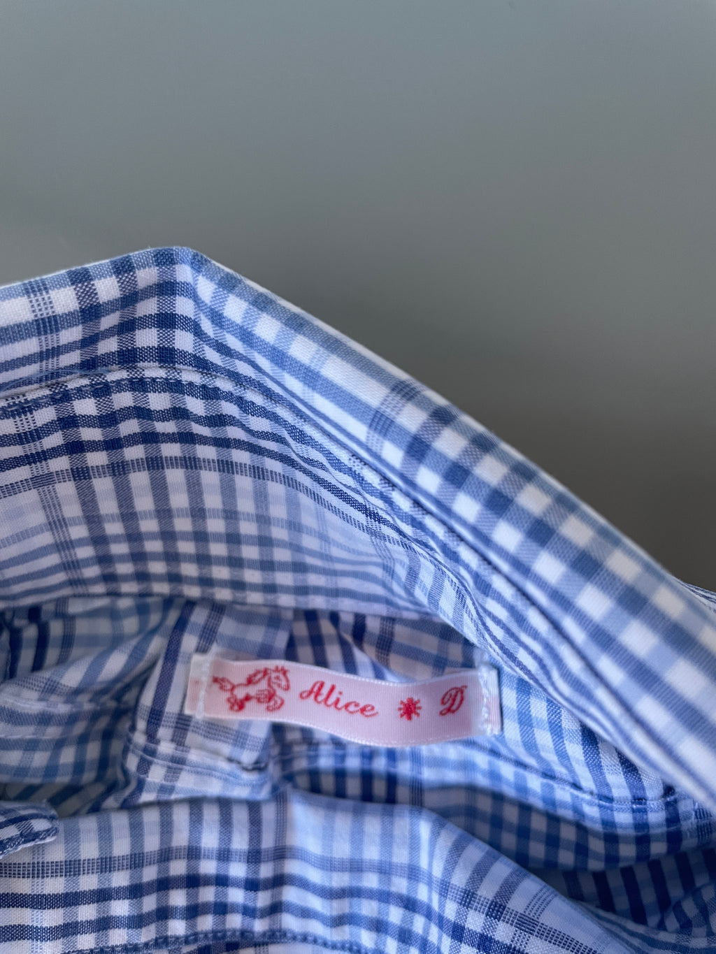 reworked blue check puff sleeve asymetrical shirt
