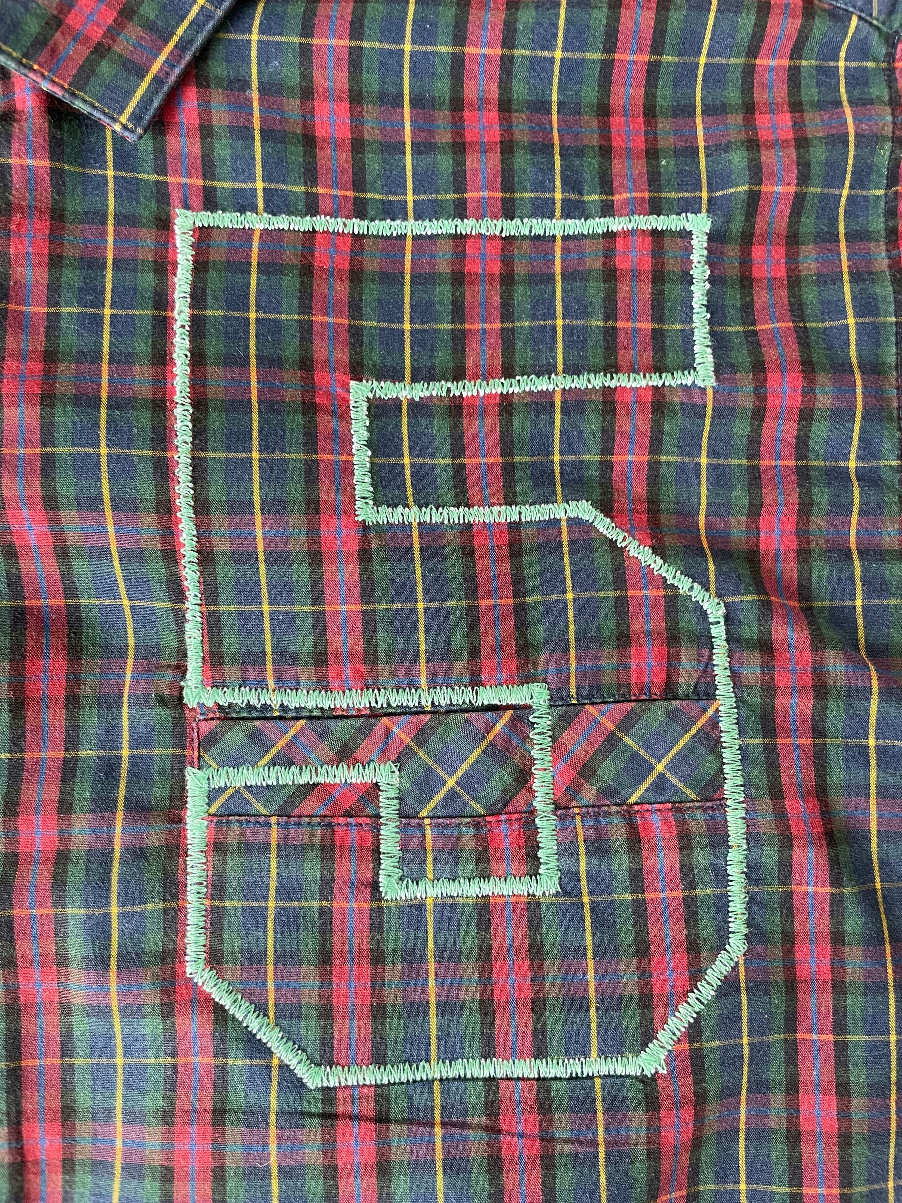 reworked sports number embroidered tartan shirt