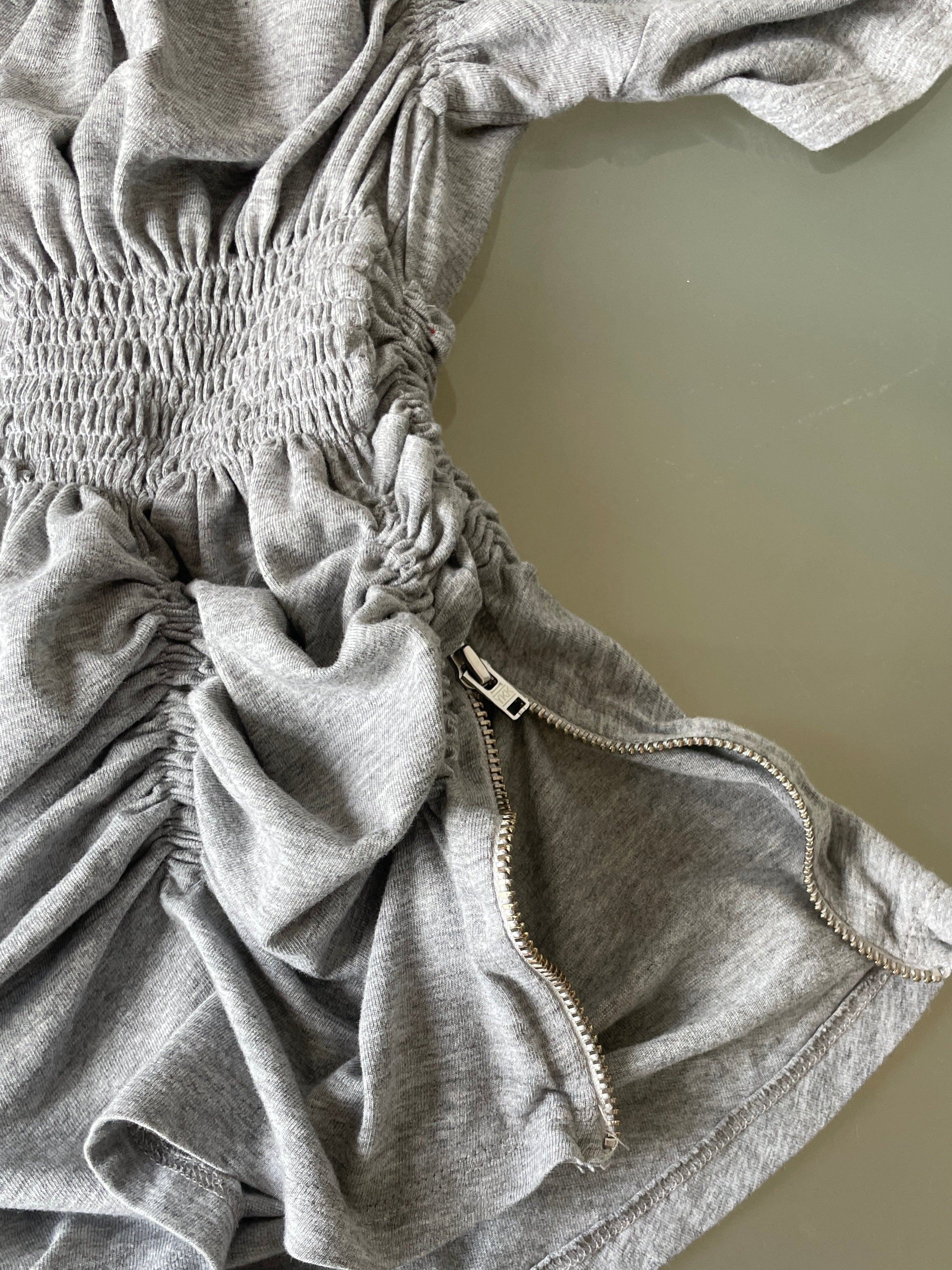 grey reworked elasticated ruched slinky t shirt