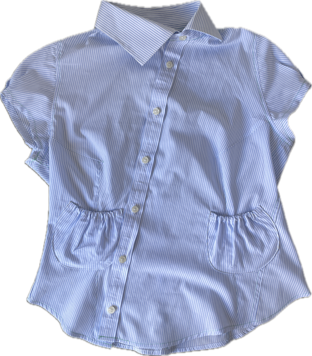 reworked asymetrical baby blue pinstripe pocket collar shirt