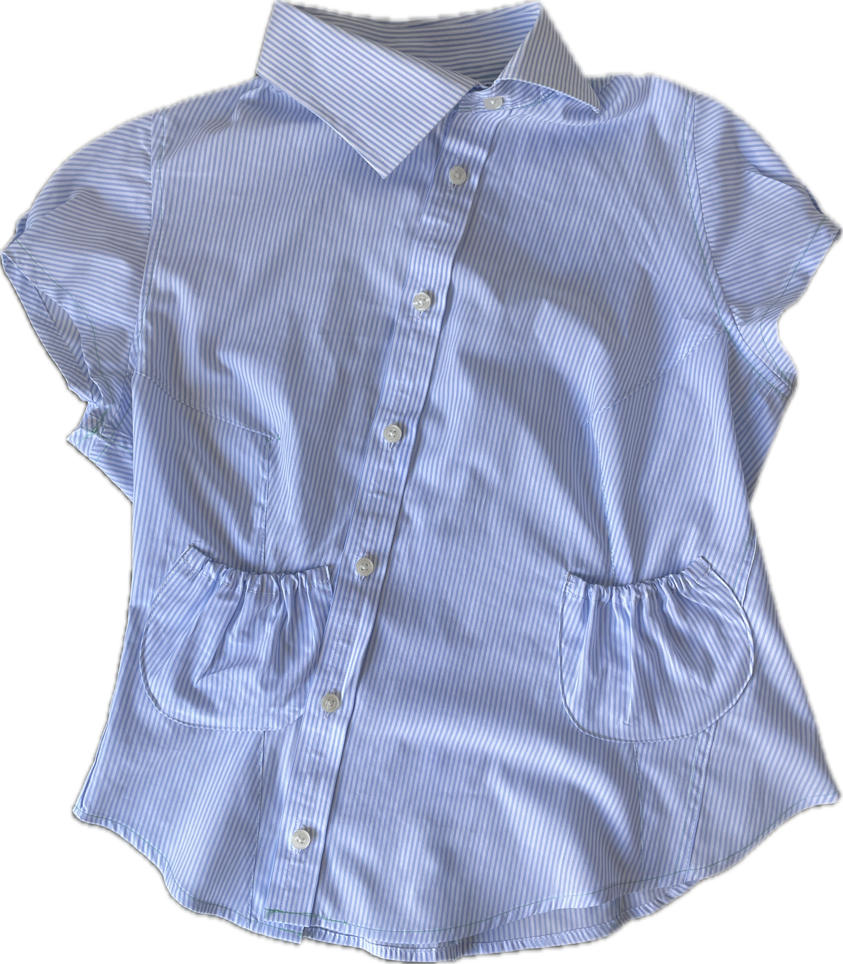 reworked asymetrical baby blue pinstripe pocket collar shirt