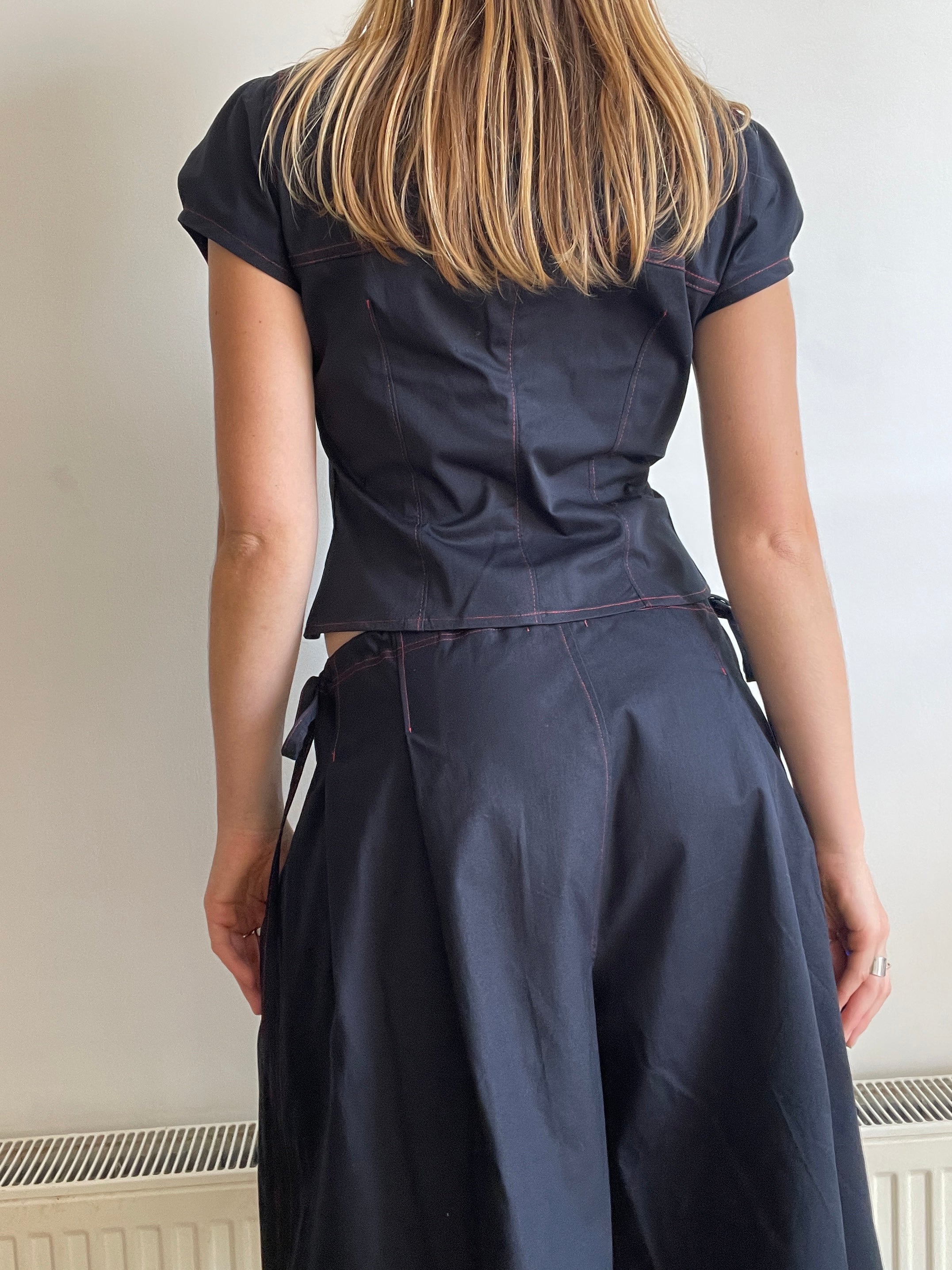 handmade matching set navy stretch baggy shorts and shirt