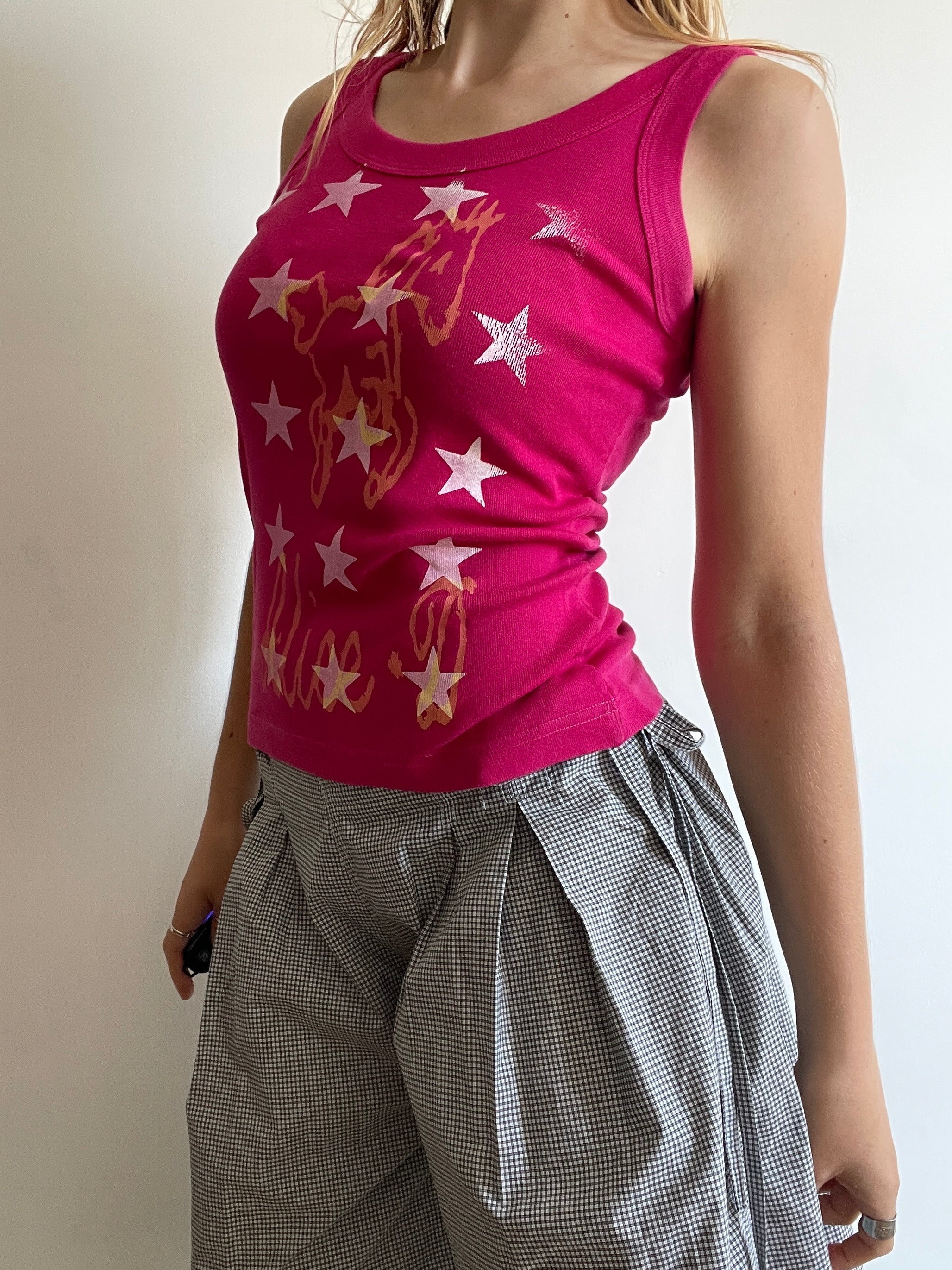 handmade screen printed star horse graphic tank top in pink