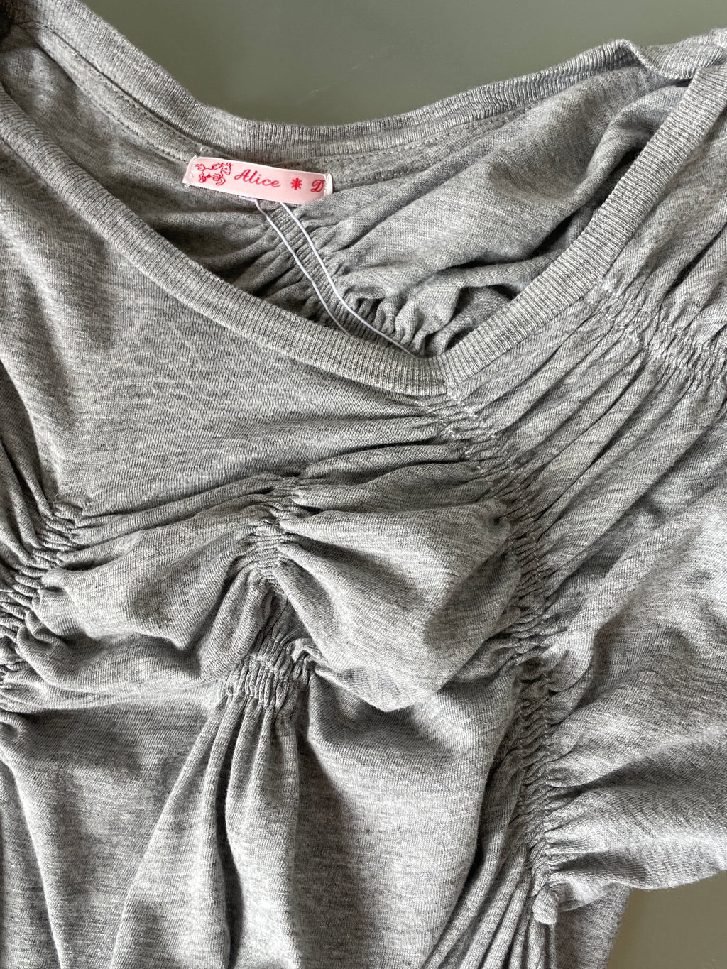 grey reworked elasticated ruched slinky t shirt