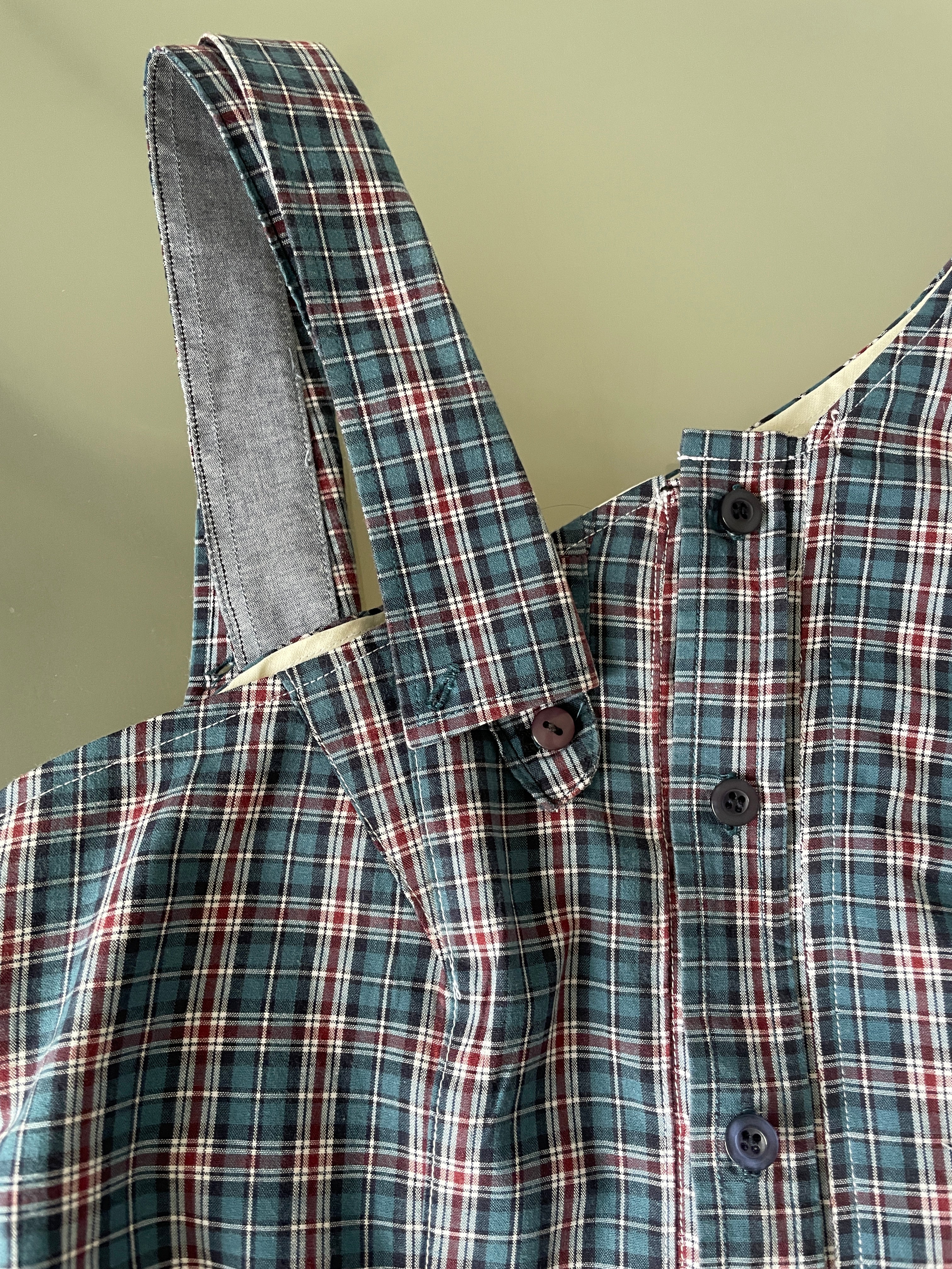 reworked one shoulder check button up tank with removable collar strap