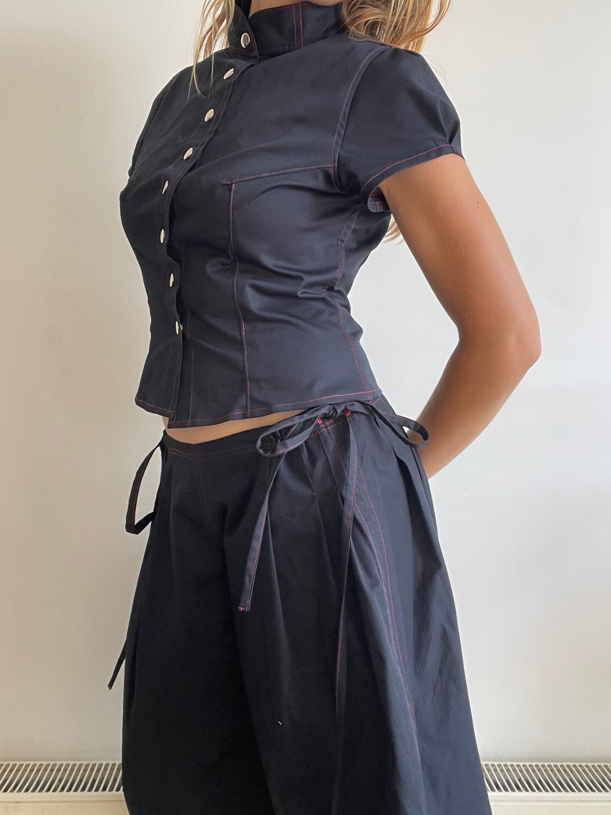 handmade matching set navy stretch baggy shorts and shirt
