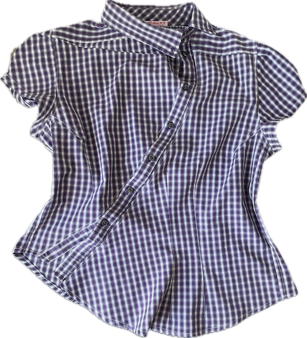 reworked asymetrical purple check shirt