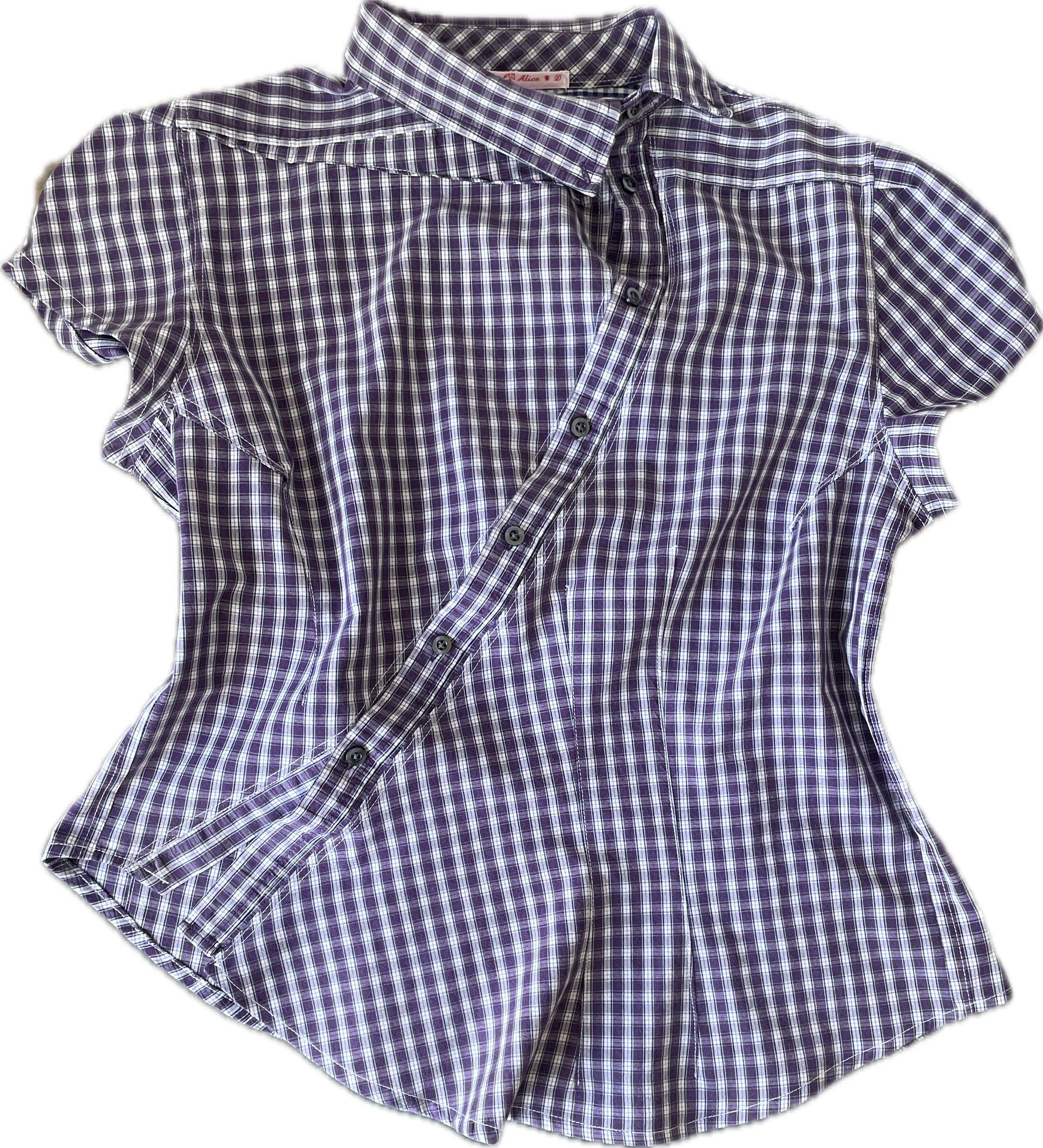 reworked asymetrical purple check shirt