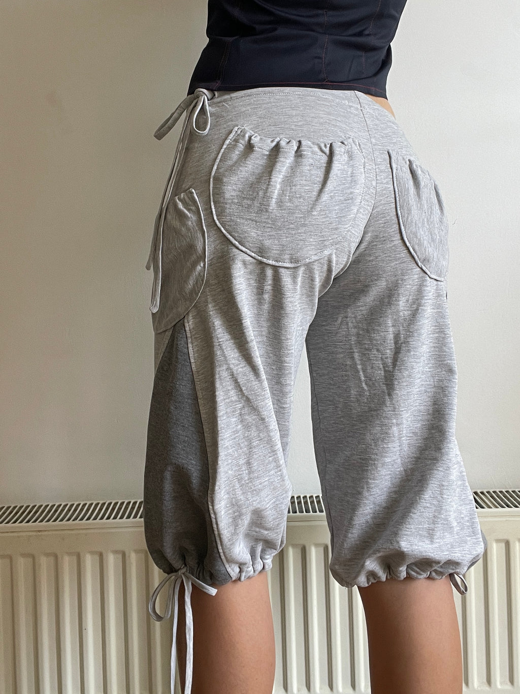 handmade grey jersey pocket cargo style slinky capri pants