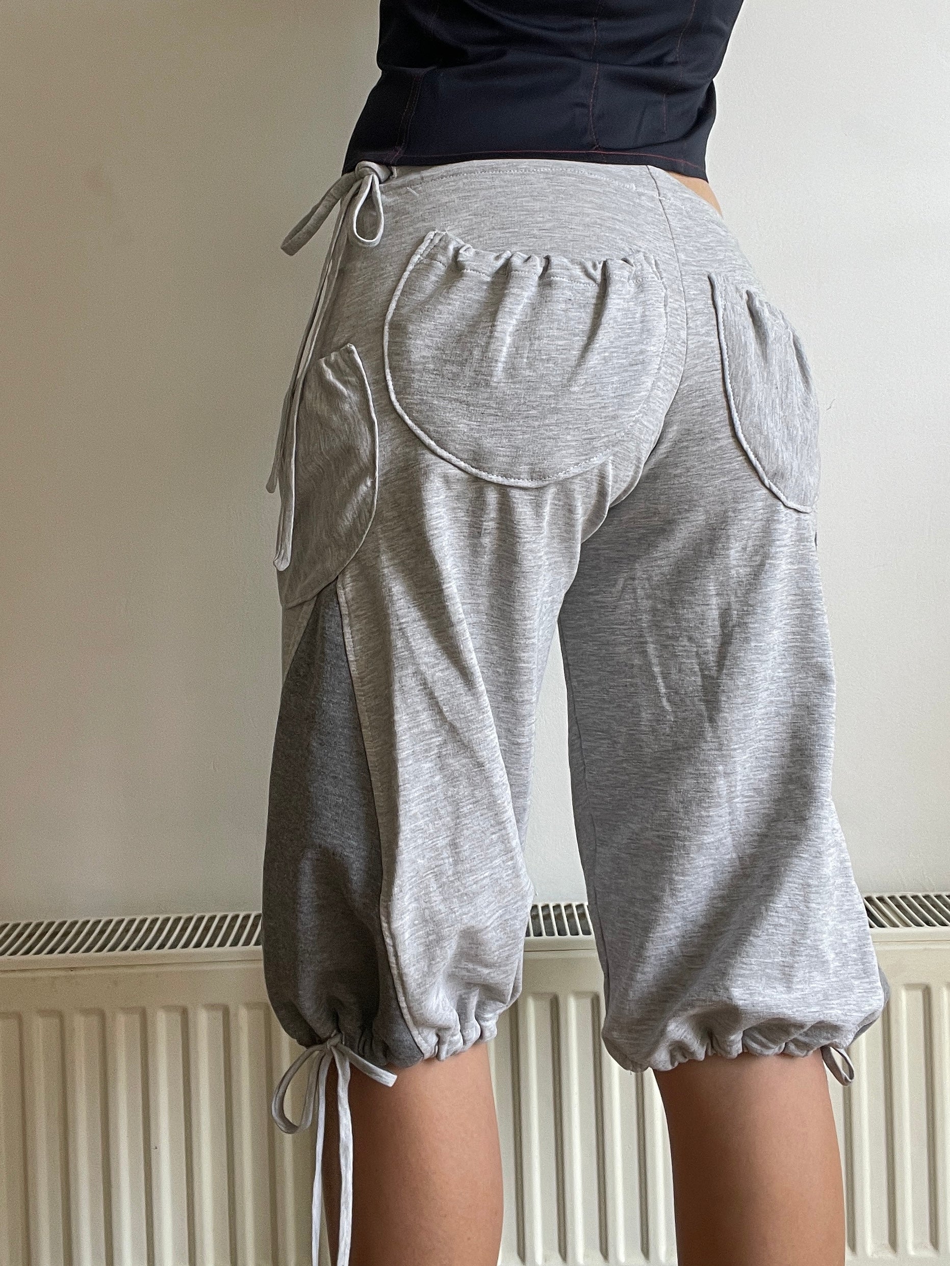 handmade grey jersey pocket cargo style slinky capri pants