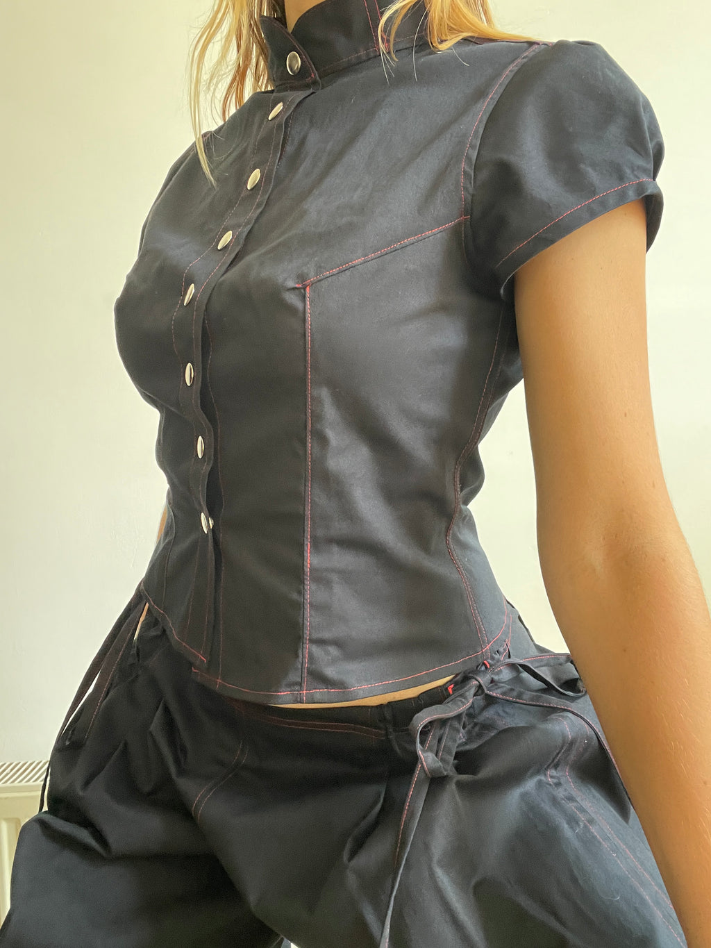 handmade matching set navy stretch baggy shorts and shirt