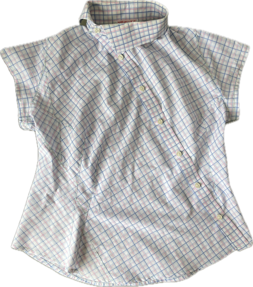 reworked pastel button up asymetrical shirt