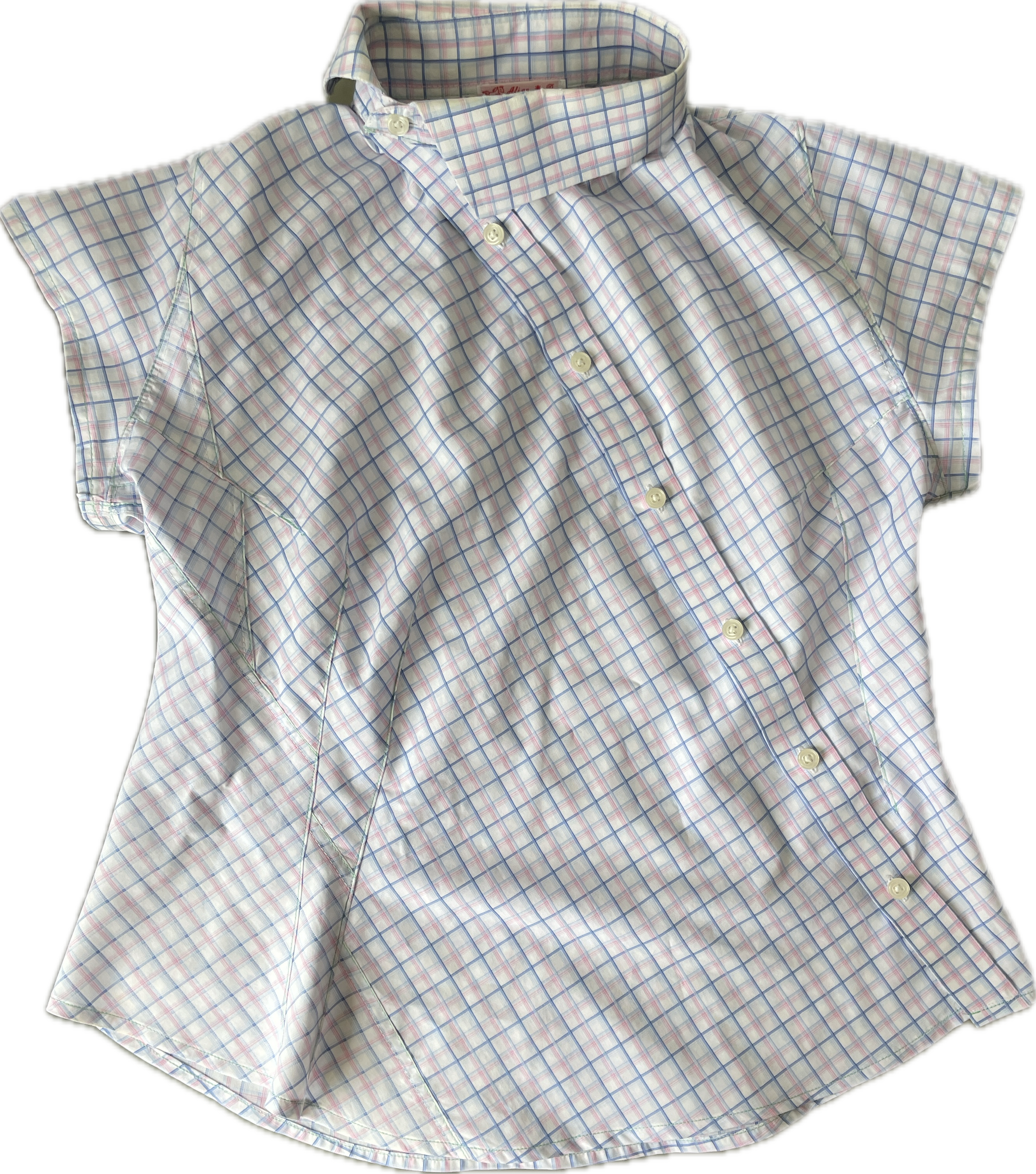 reworked pastel button up asymetrical shirt