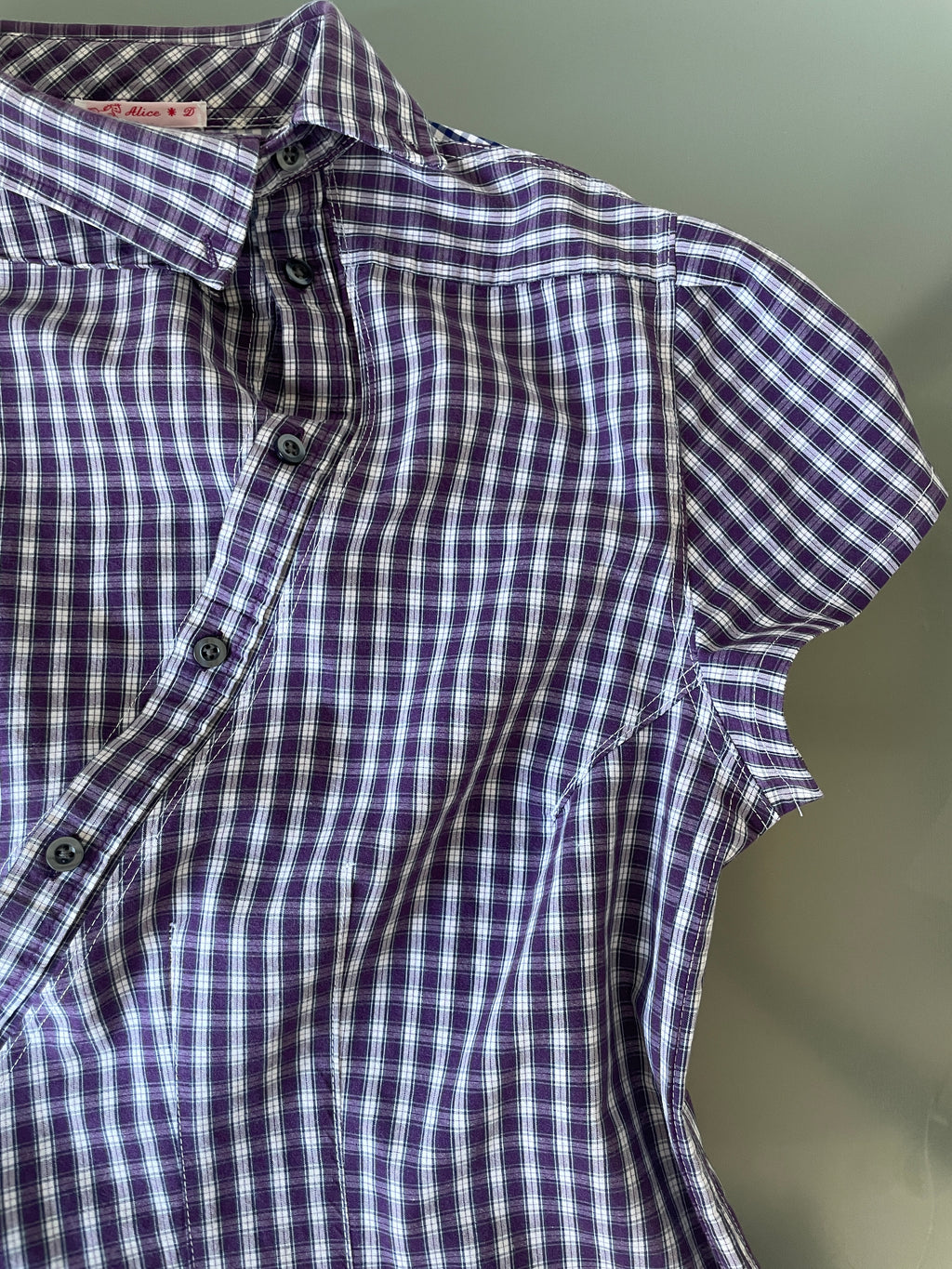 reworked asymetrical purple check shirt