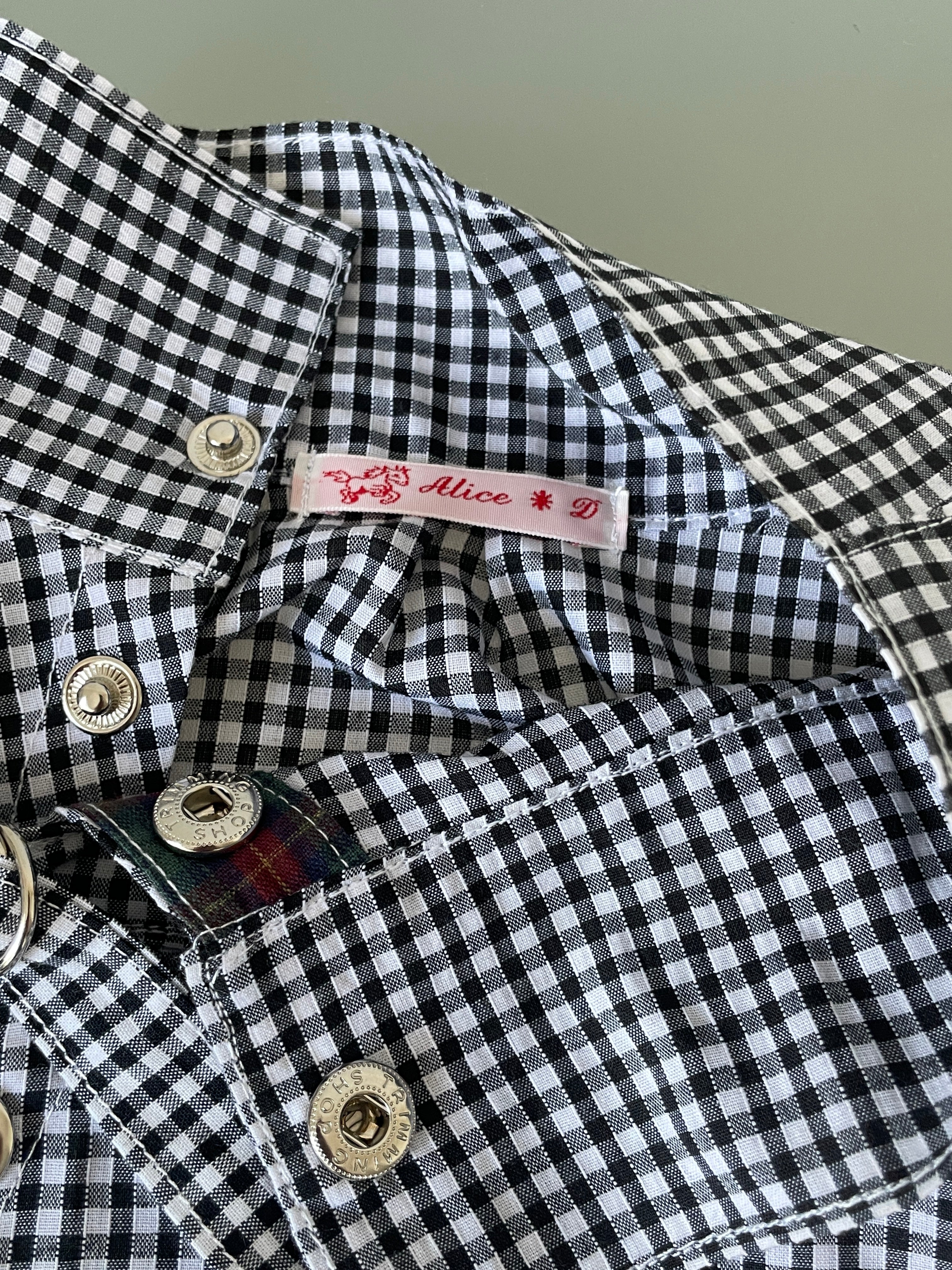 military style buckle asymetrical black gingham shirt