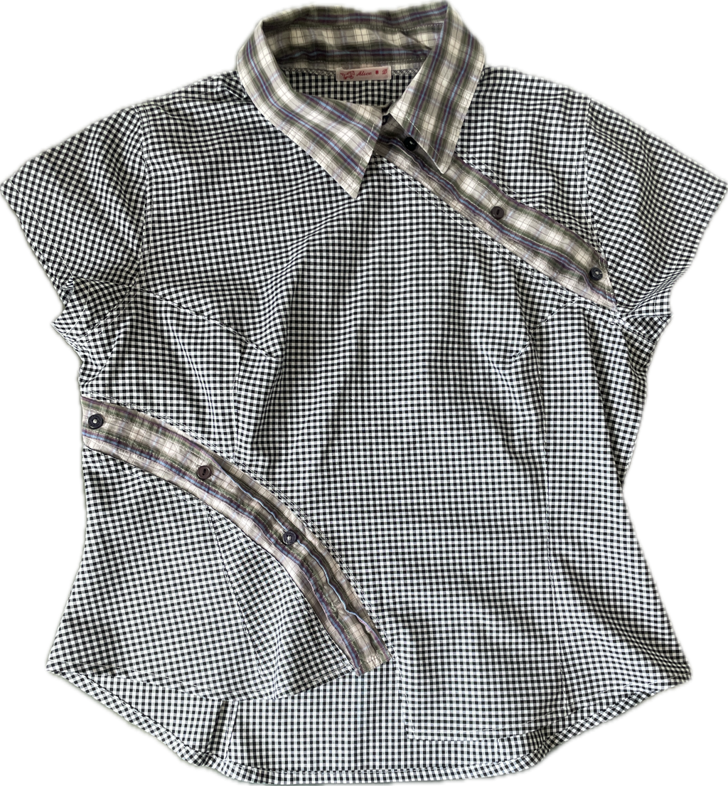 reworked double button up asymetrical fitted shirt