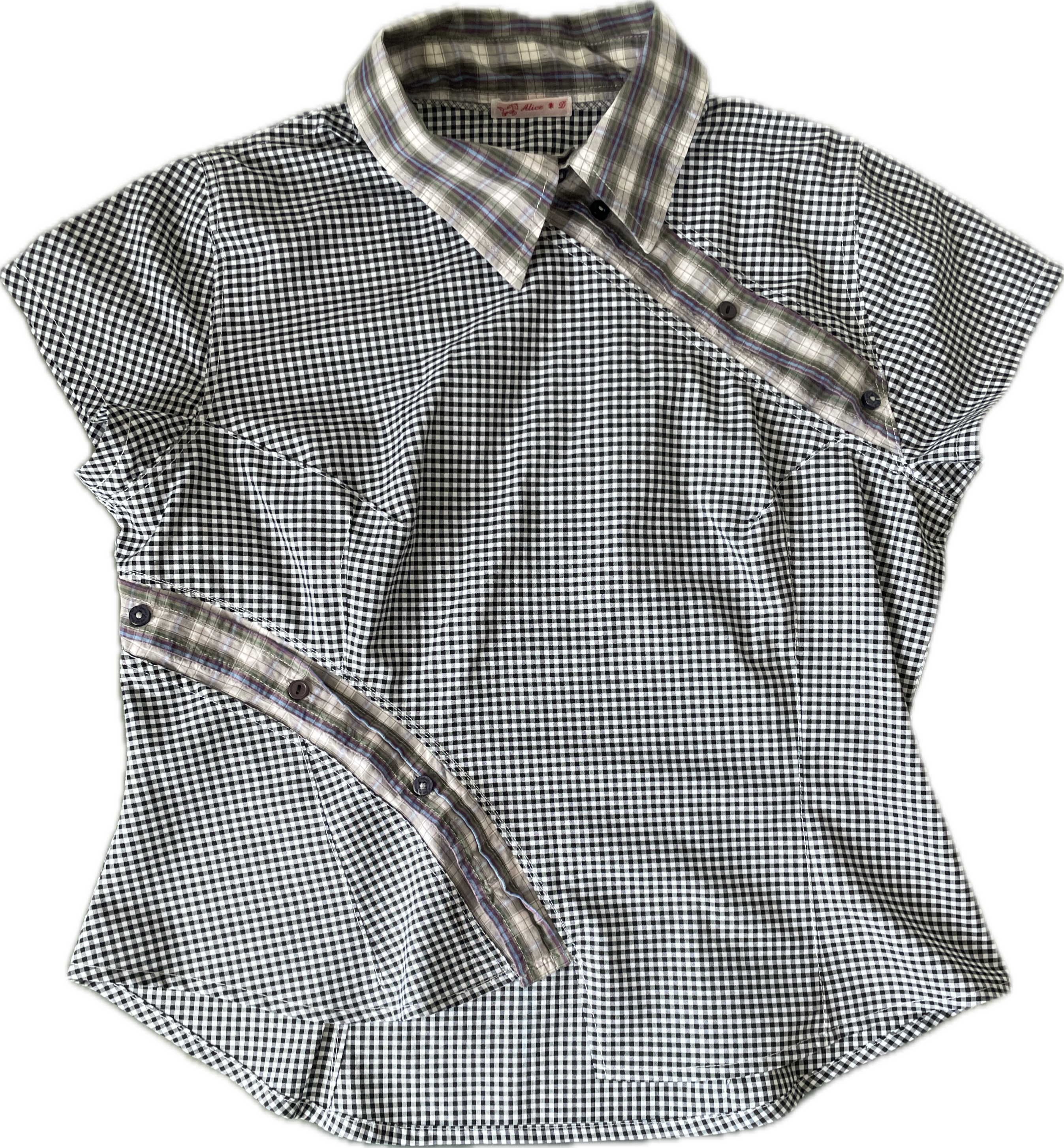 reworked double button up asymetrical fitted shirt
