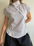 reworked pastel button up asymetrical shirt