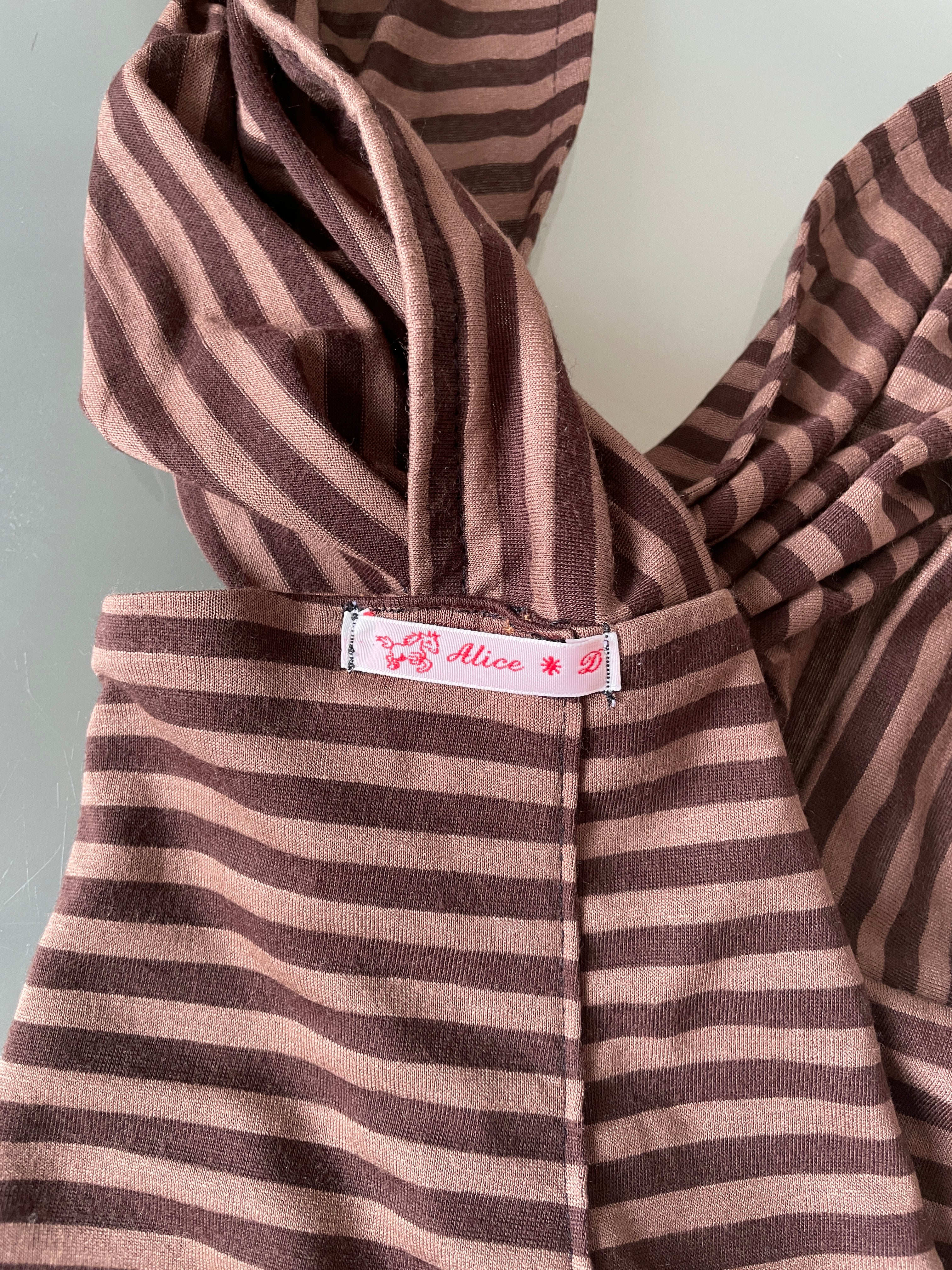 handmade brown stripe halterneck/ cowl neck with adjustable neck tie