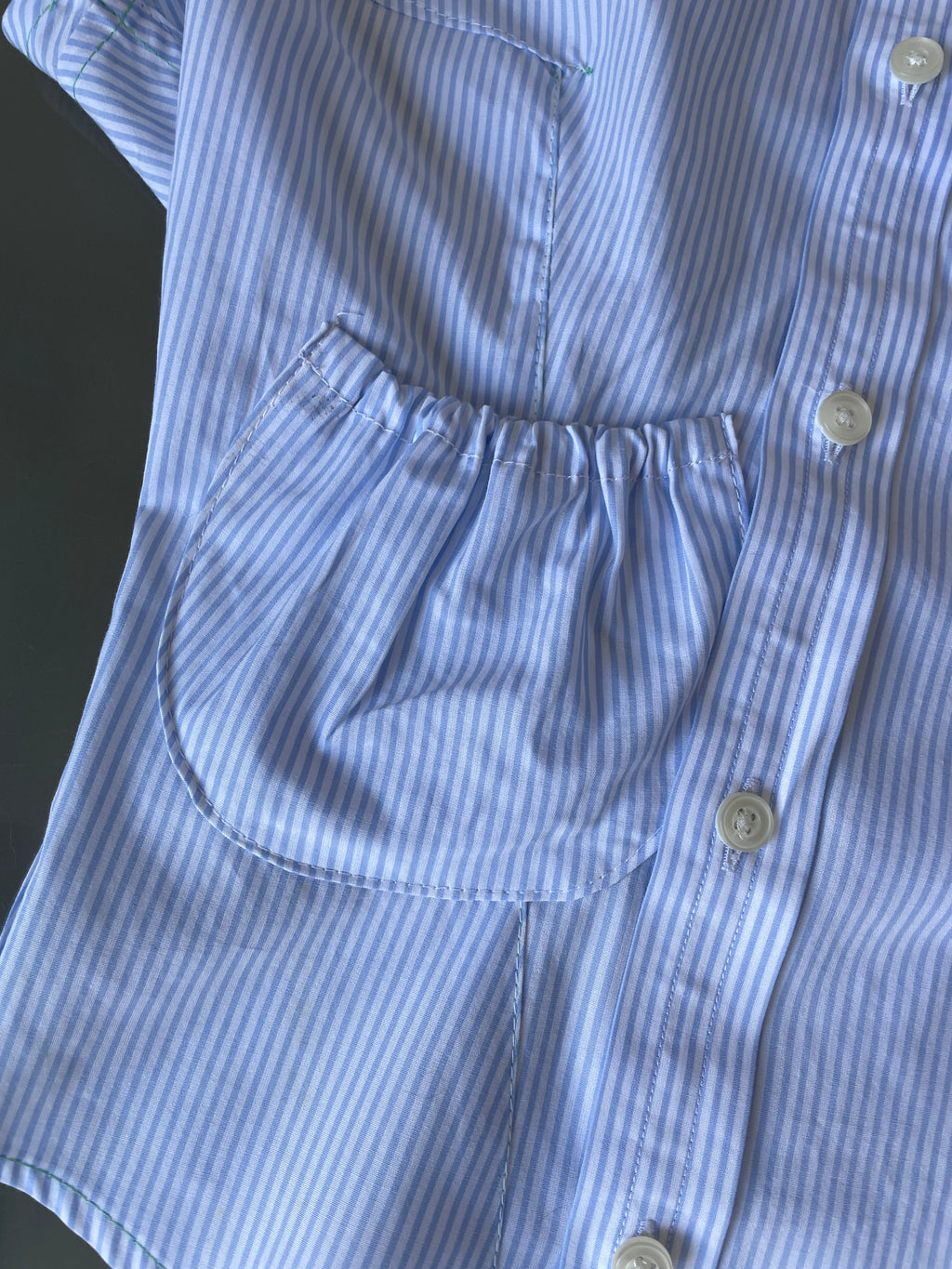 reworked asymetrical baby blue pinstripe pocket collar shirt