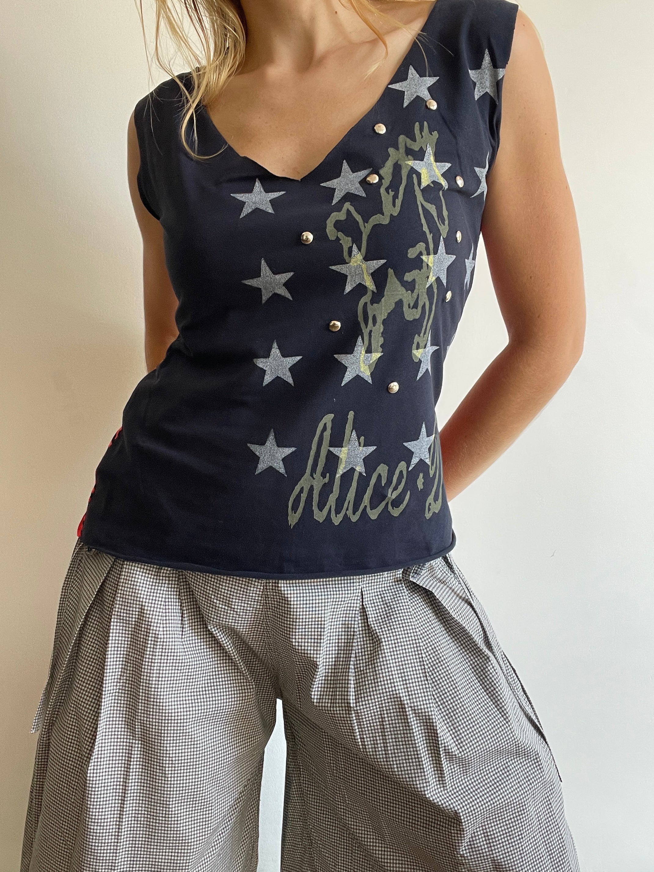 handmade screenprint star horse studded tank top