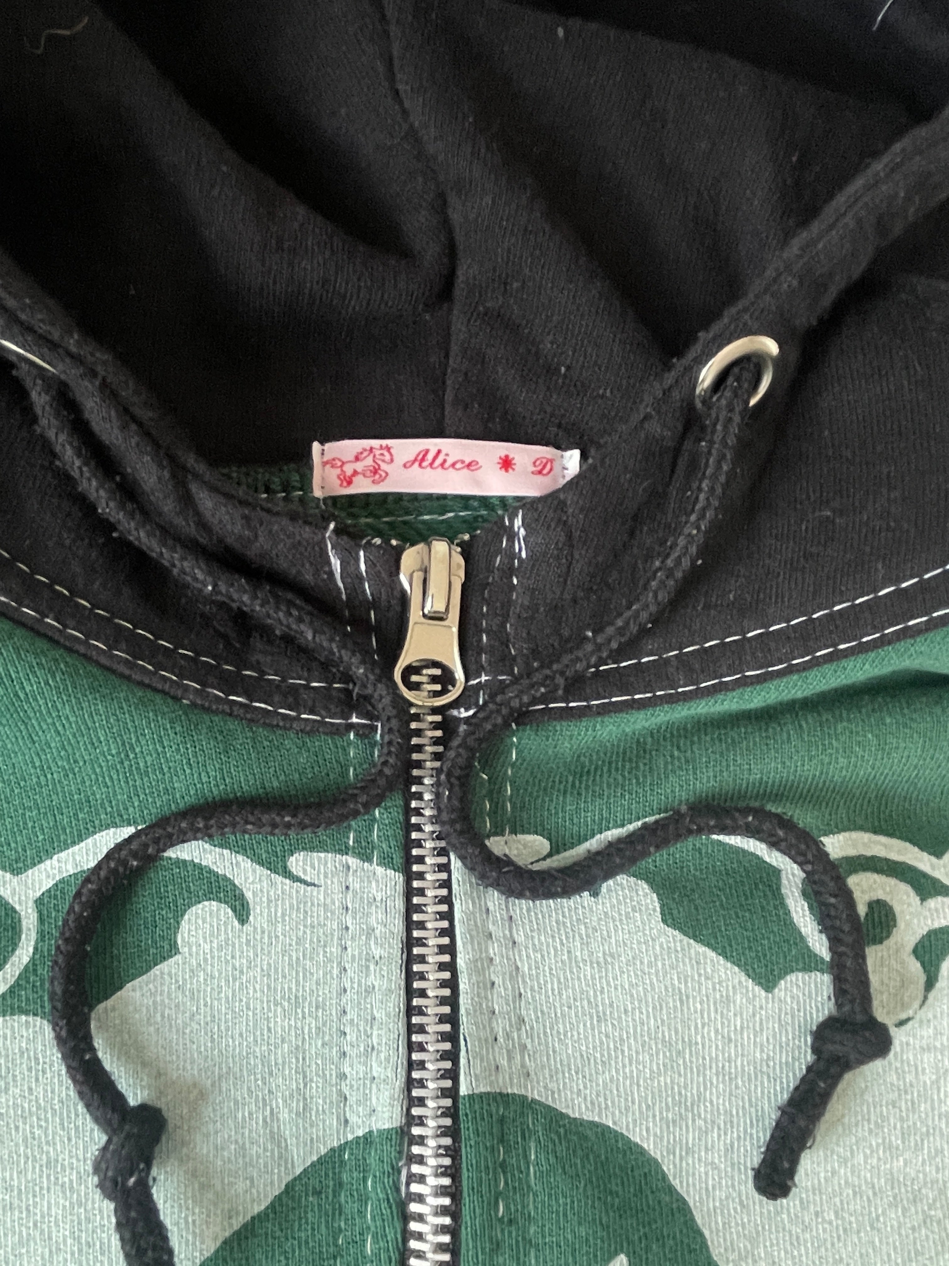 screen printed panelled cat girl zip up hoodie