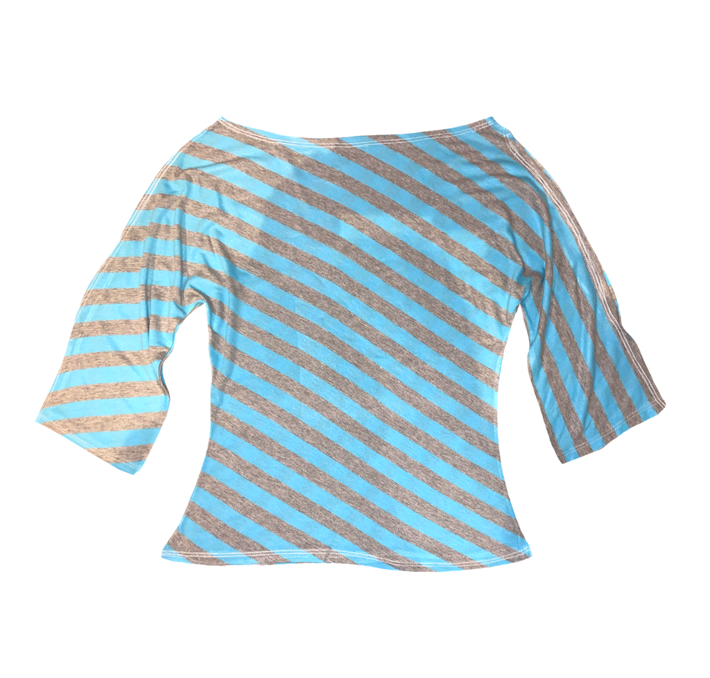 handmade diagonal blue grey stripe 3/4 split sleeve