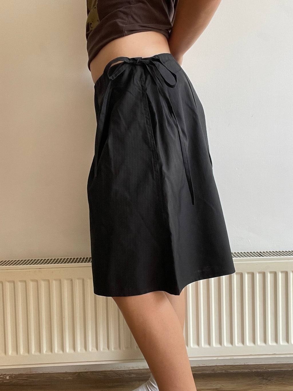 handmade pleated black pinstripe baggy shorts with pockets
