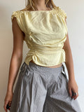 reworked ruched butter yellow slinky bubble top