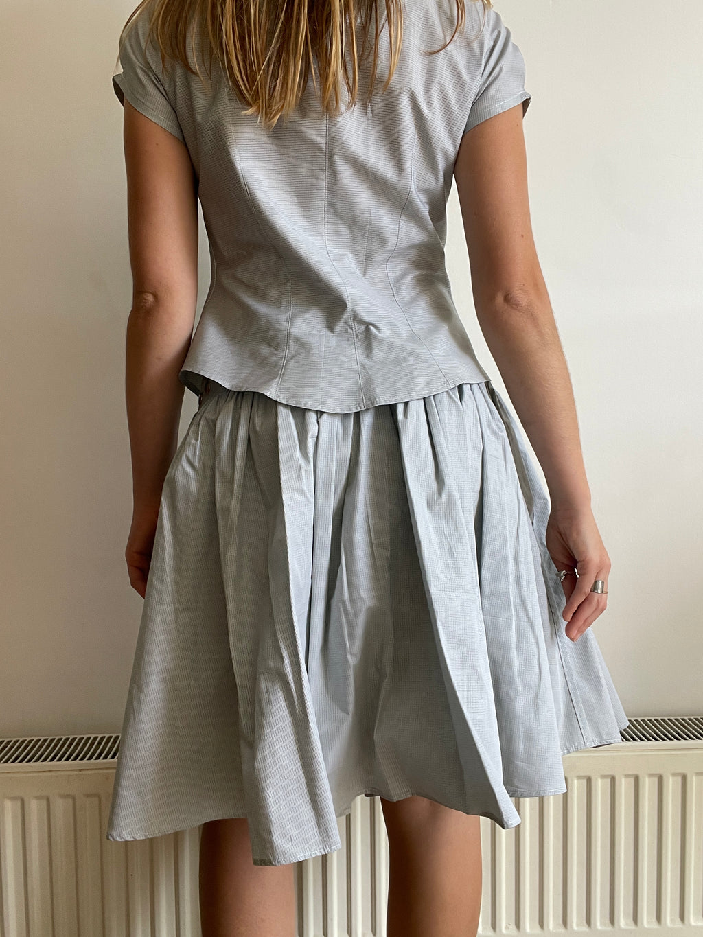 handmade matching set swishy asymmetrical skirt and pocket blouse